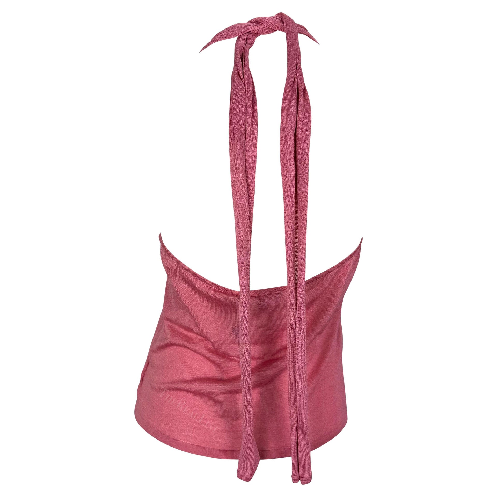 NWT 2000s Gucci by Tom Ford Pink Sheer Knit Halter Neck Tie Backless Tank Top