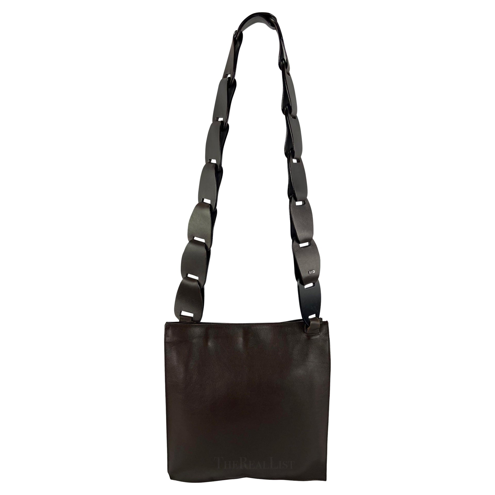 S/S 1997 Gucci by Tom Ford Brown Leather Inerlocking Strap Shoulder Bag