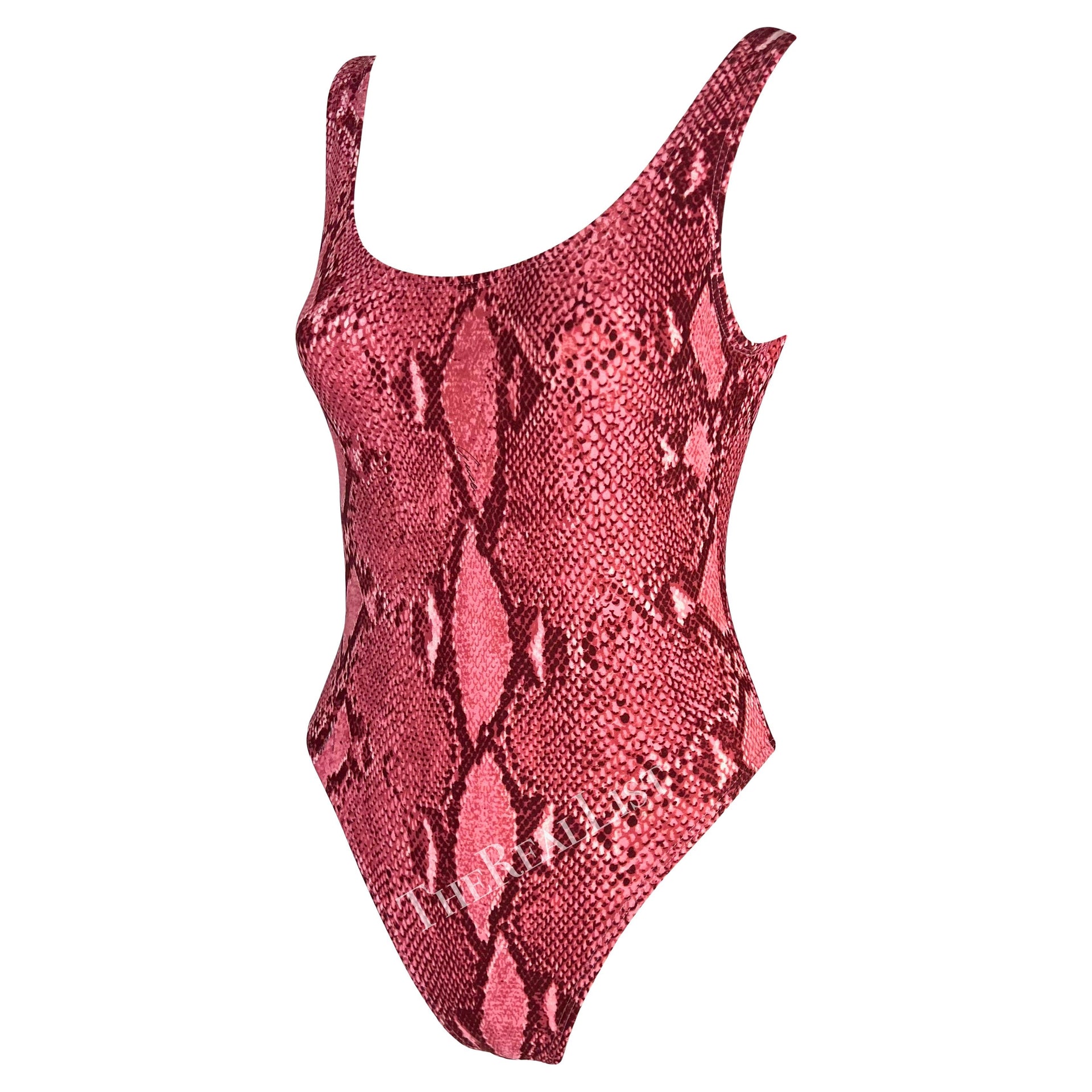 S/S 2000 Gucci by Tom Ford Pink Snakeskin Print One Piece Swimsuit Bodysuit