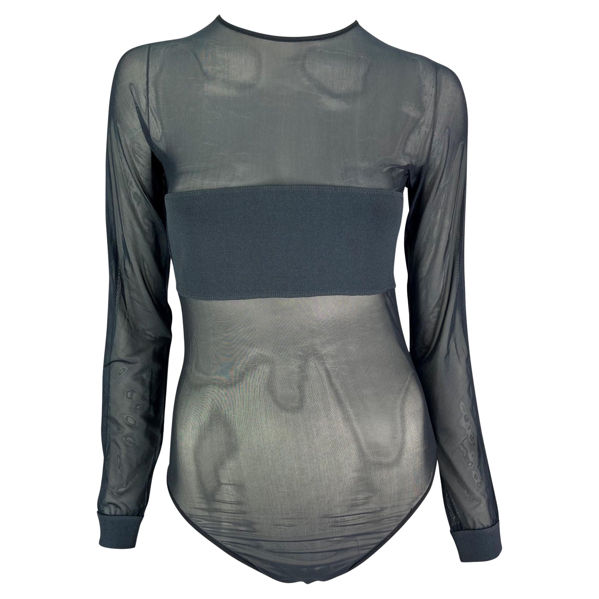 1990s Giorgio Armani Grey Sheer Long Sleeve Bodysuit