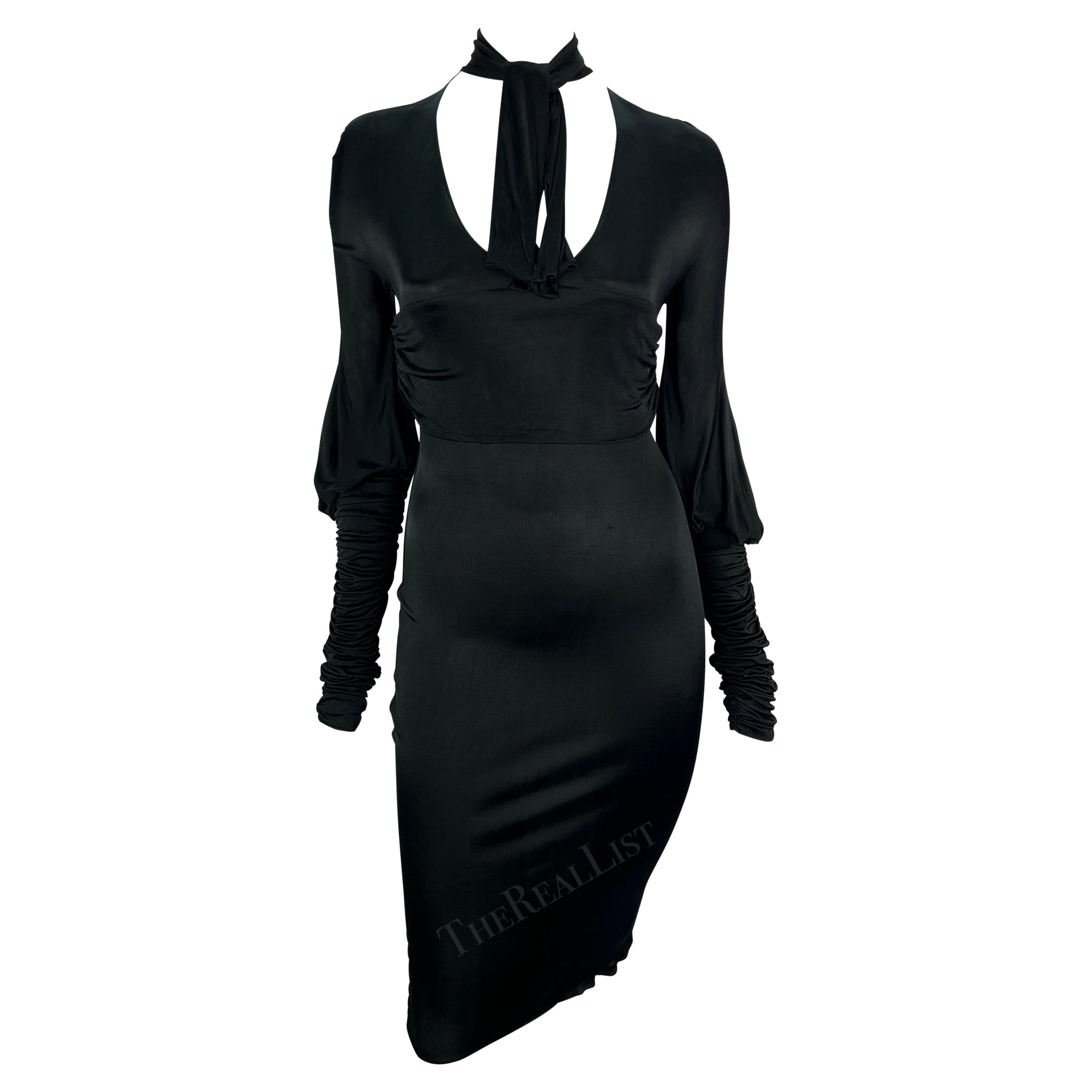 F/W 2003 Gucci by Tom Ford Black Slinky Ruched Long Sleeve Bodycon Dress