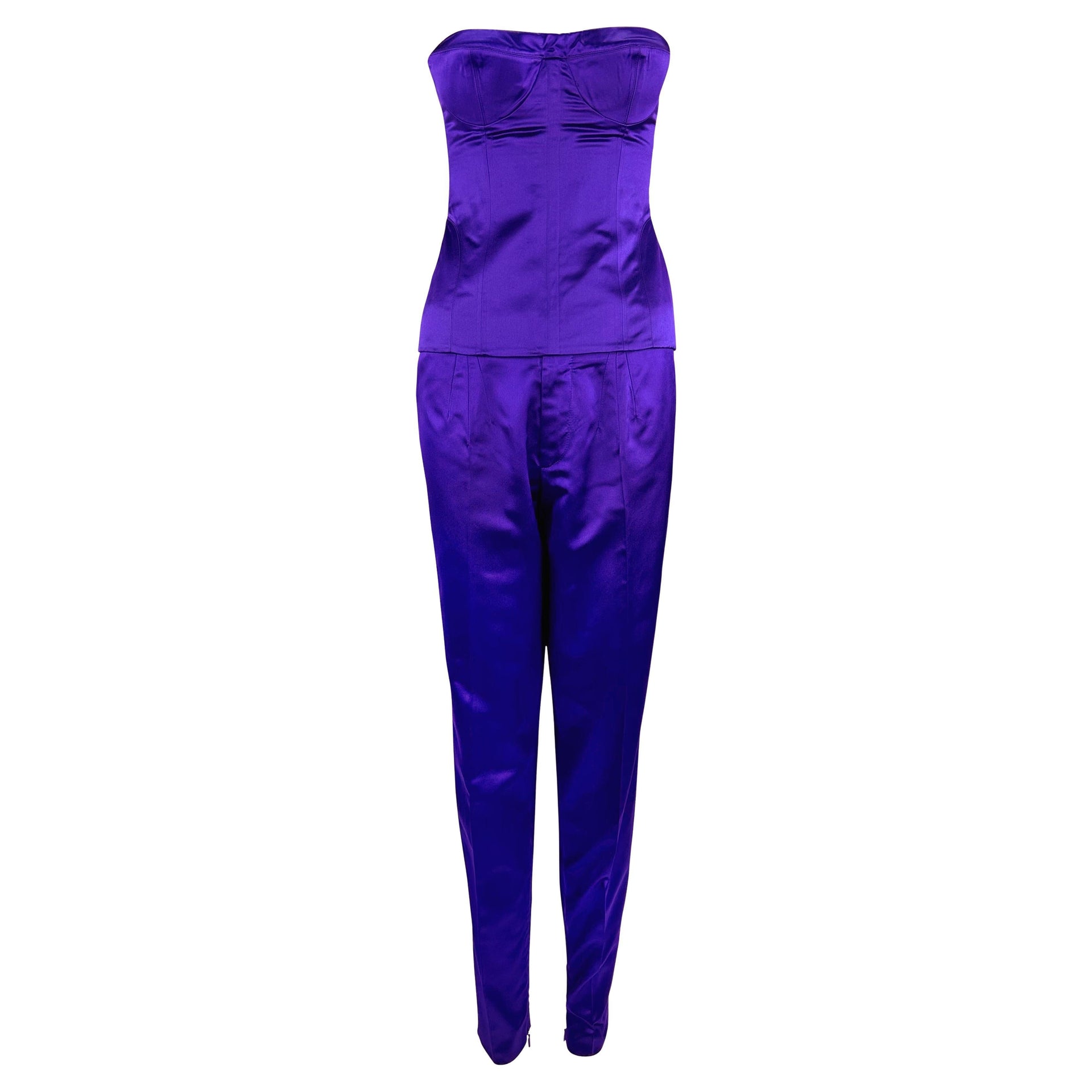 S/S 2001  Gucci by Tom Ford Runway Purple Silk Satin Bustier Corset Pant Set