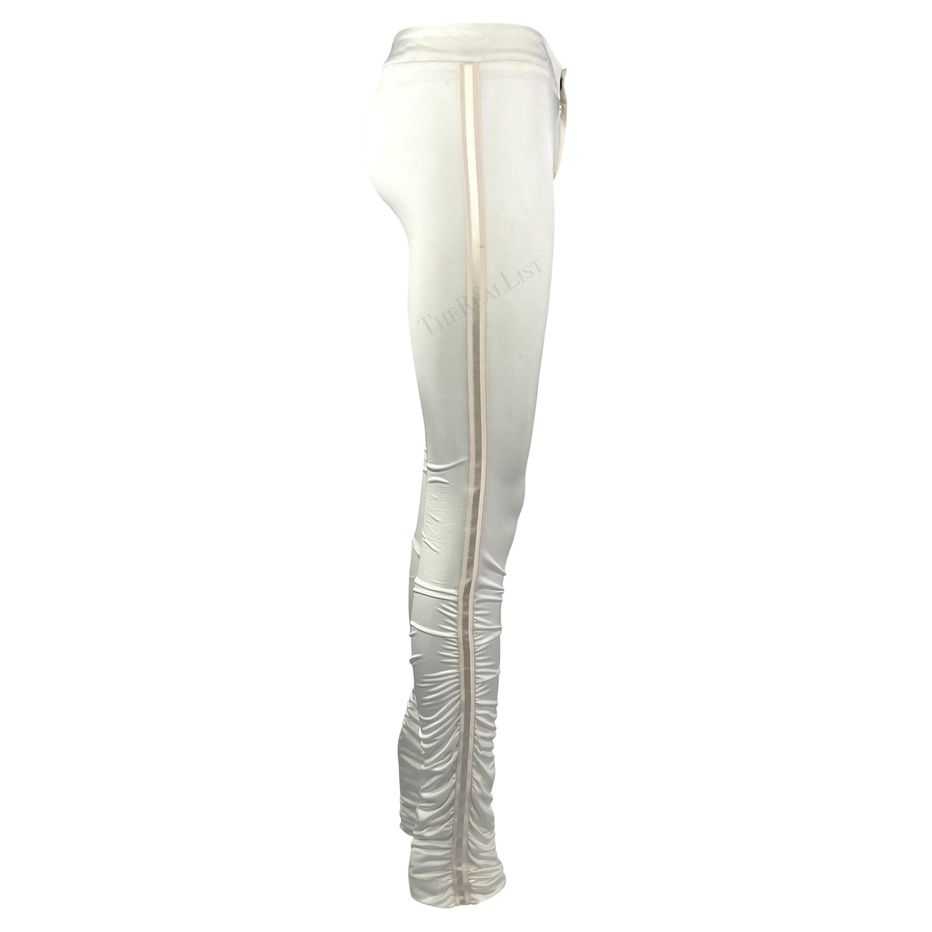 NWT F/W 2004 Gucci by Tom Ford White Ruched Satin Ribbon Trimmed Pants