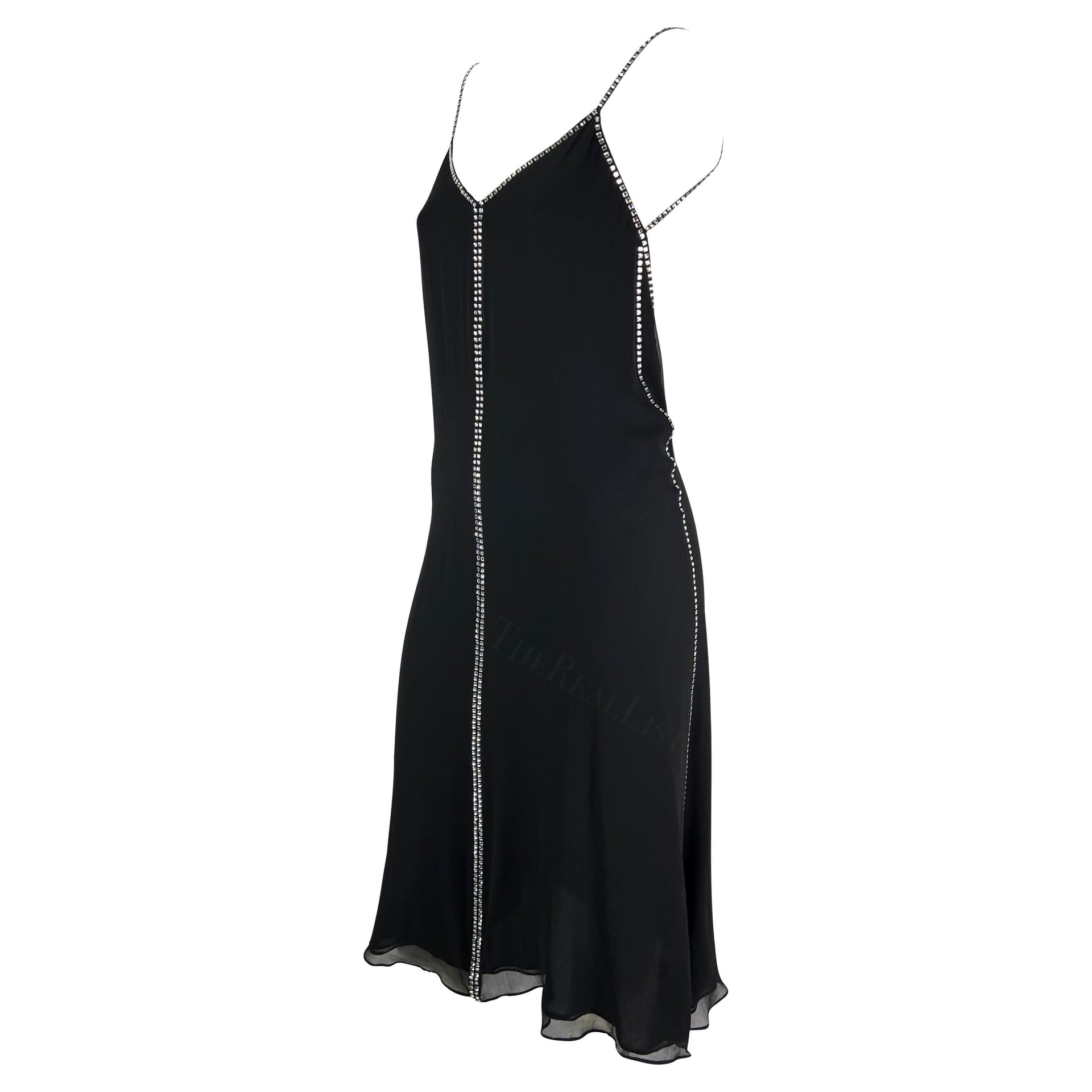 S/S 1999 Gucci by Tom Ford Backless Rhinestone Semi-Sheer Black Slip Dress