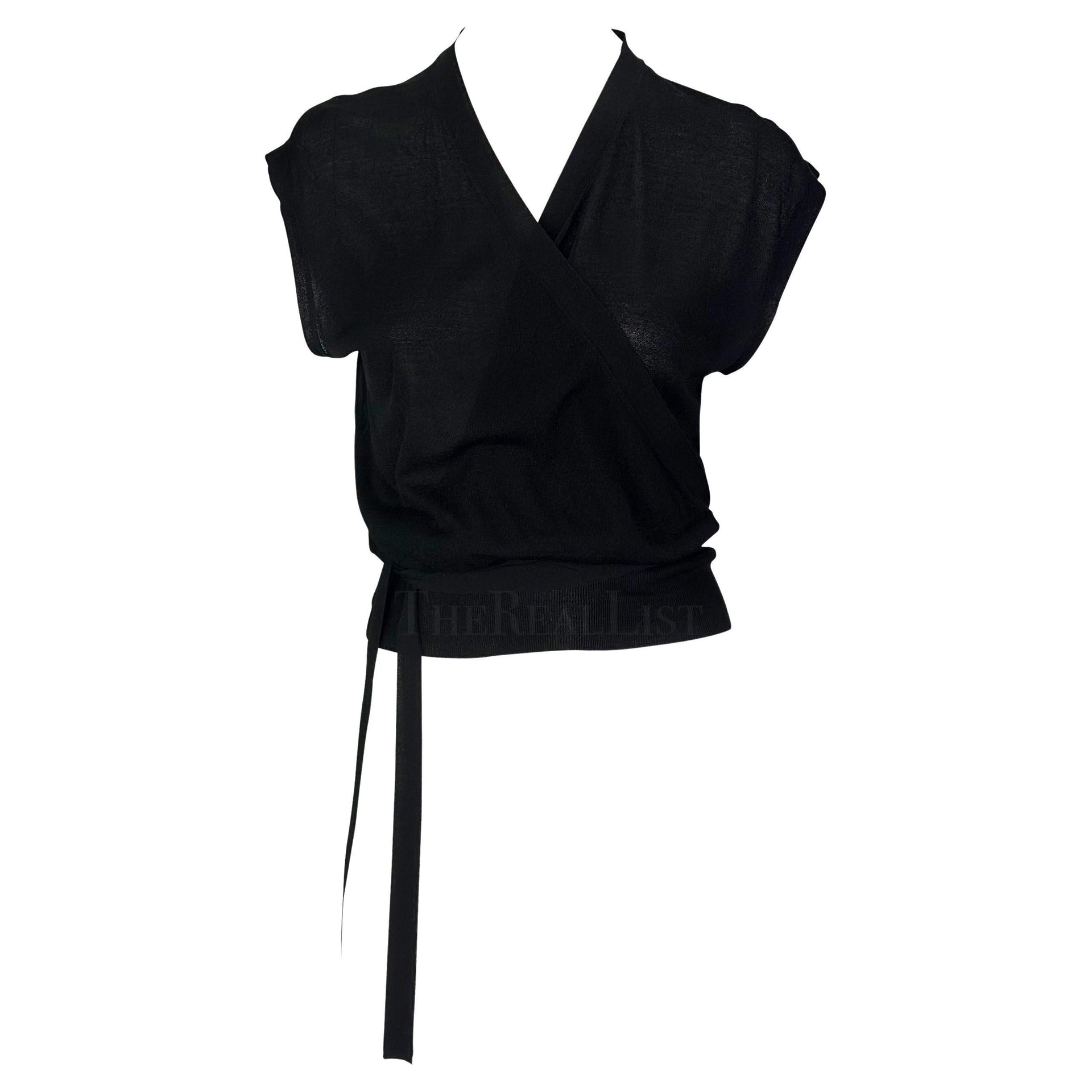 Late 1990s Gucci by Tom Ford Black Knit Silk Wrap Shirt