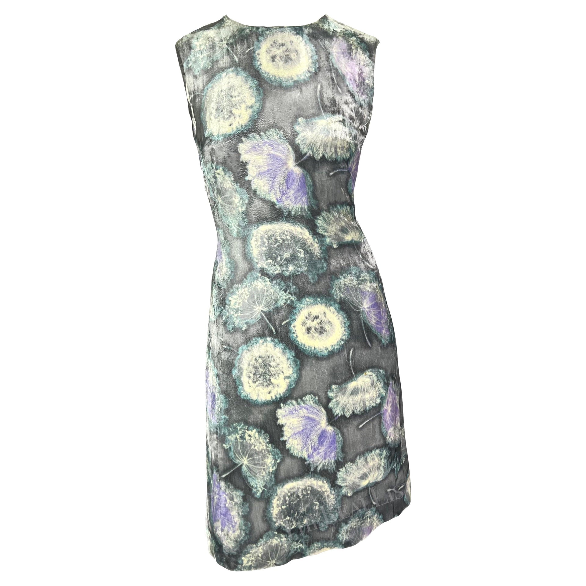 S/S 1997 Gianni Versace Silver Velvet Dandelion Tunic Dress