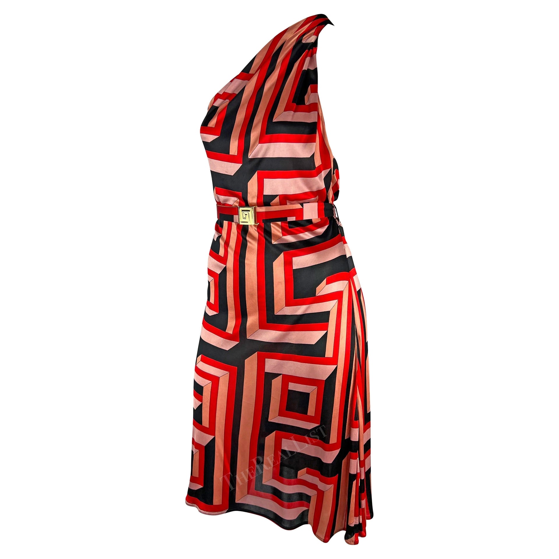 S/S 2001 Gianni Versace by Donatella Pink Greek Key Belted Mini Dress