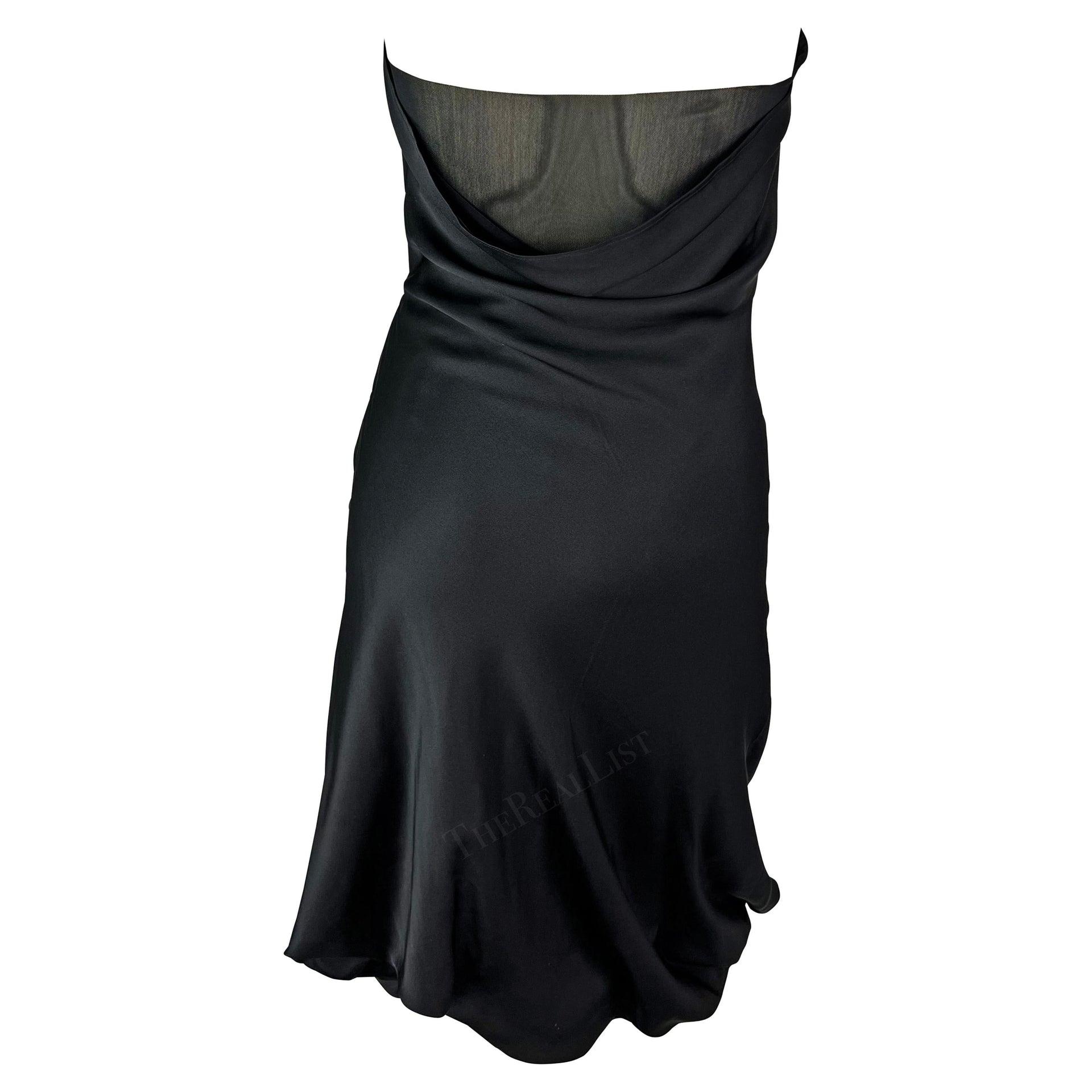 S/S 2003 Gucci by Tom Ford Black Satin Plunging Mesh Back Strapless Dress