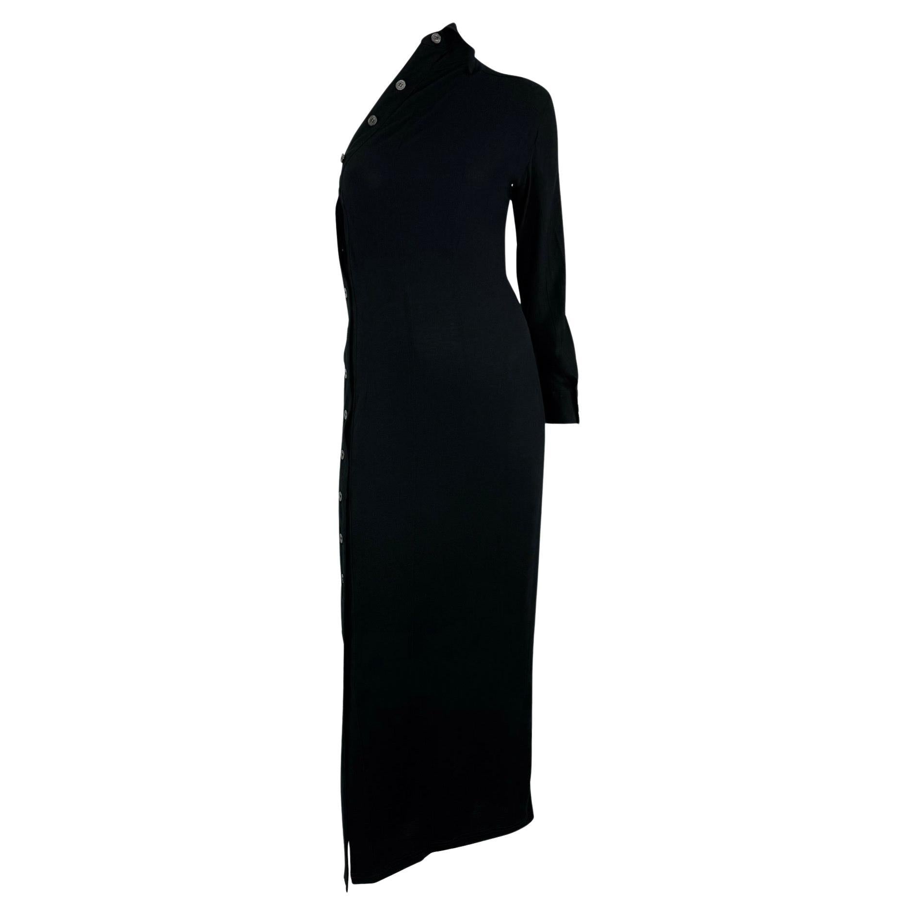 F/W 1996 Ann Demeulemeester Runway Black Asymmetric Button-Up Collar Dress