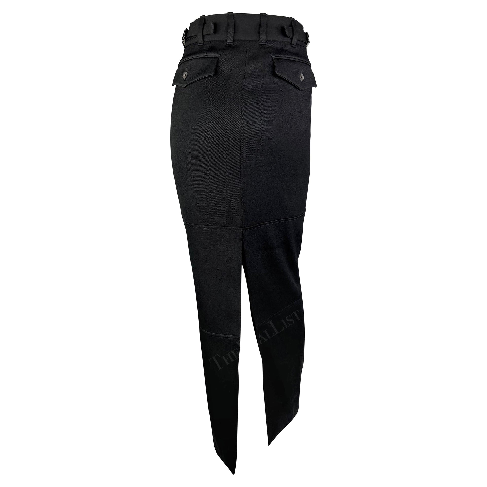 F/W 1998 Gucci by Tom Ford Runway Ad Black Buckle Wool Slit Maxi Skirt
