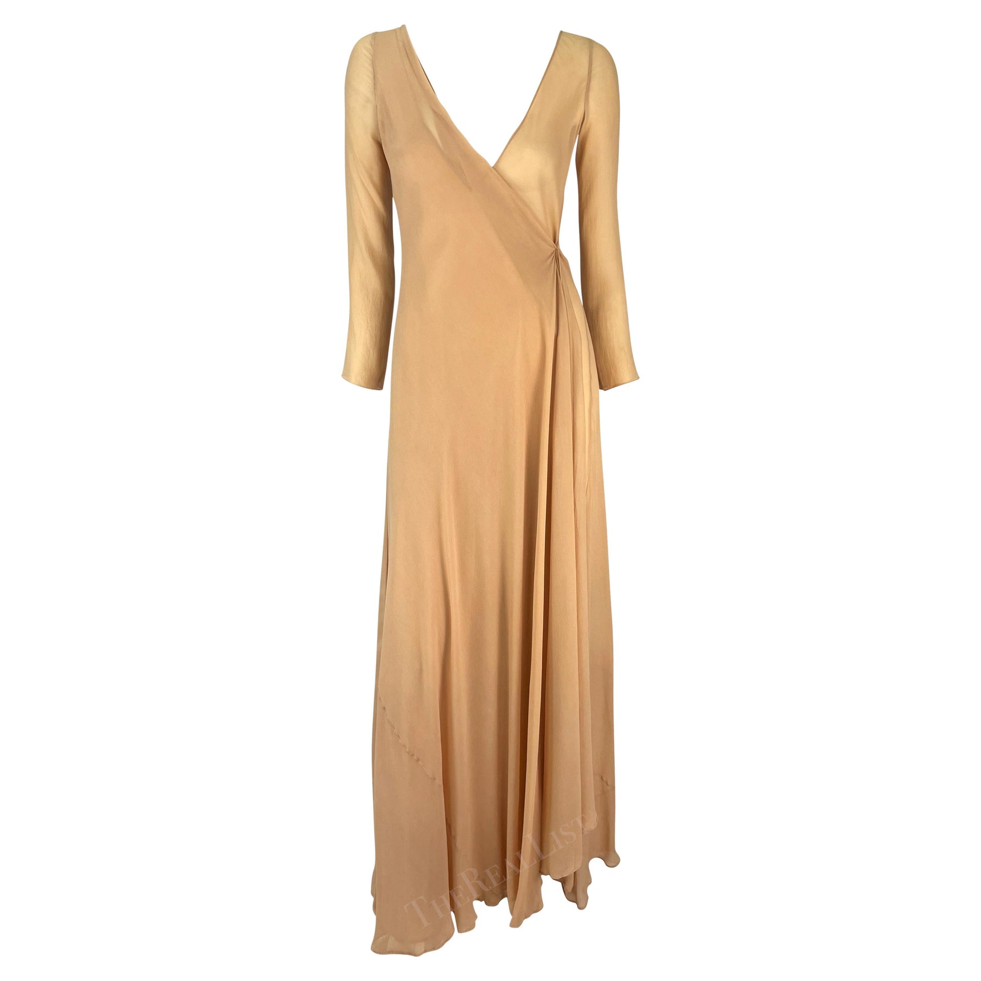 S/S 1998 Gucci by Tom Ford Beige Sheer Wrap Floor Length Sample Gown