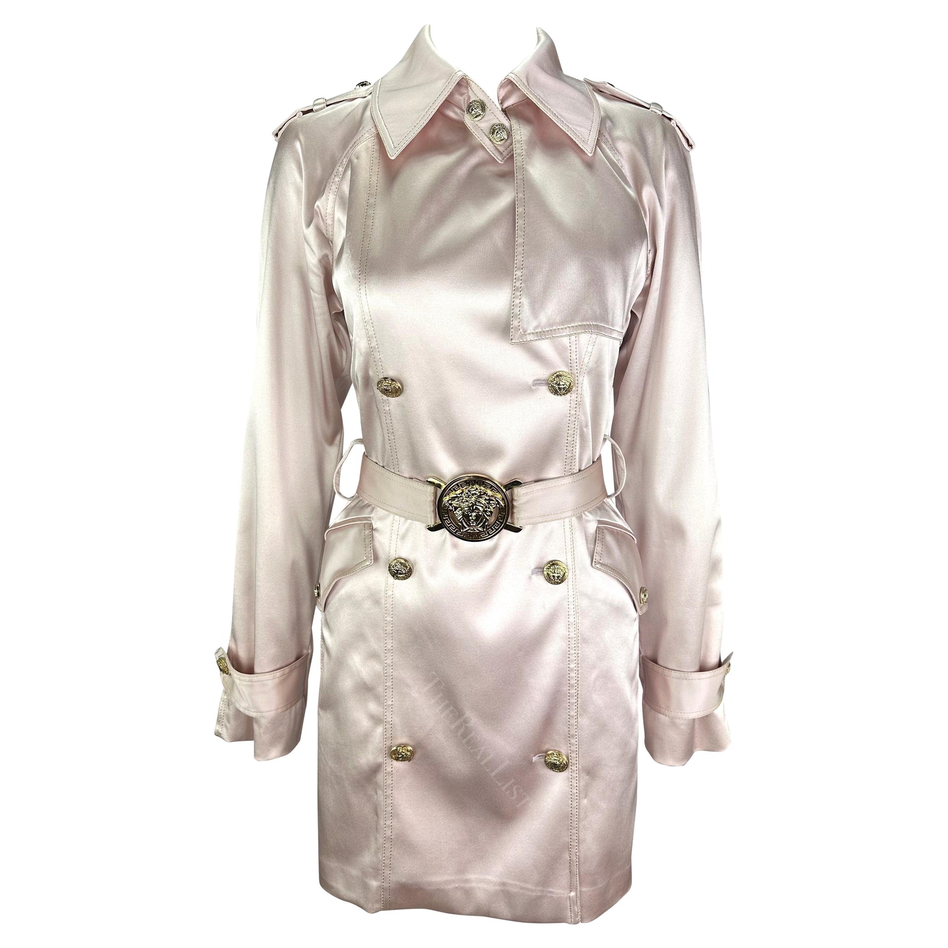 S/S 2005 Versace by Donatella Pale Pink Satin Gold Medusa Medallion Sample Coat