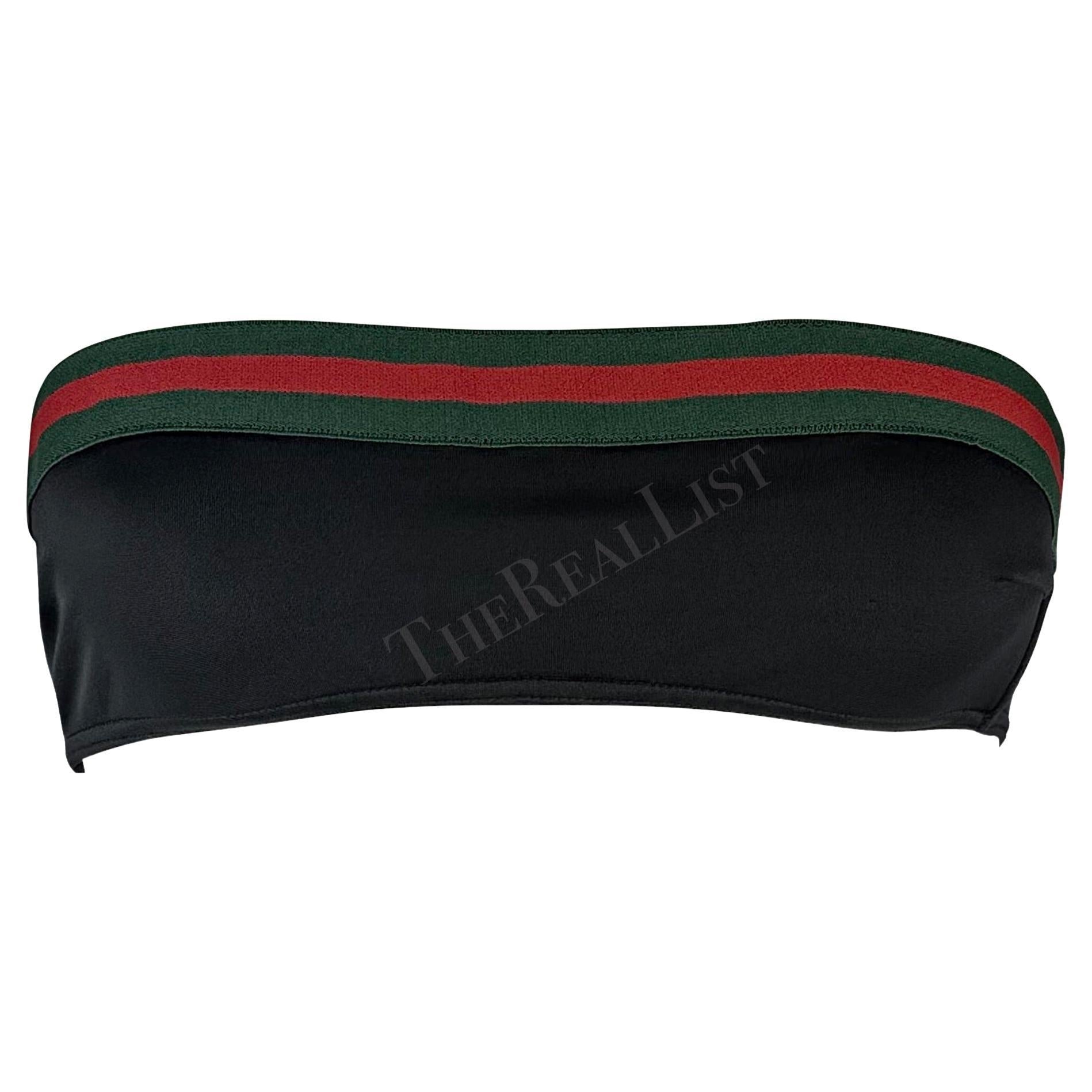 S/S 1999 Gucci by Tom Ford Green Red Stripe Black Stretch Bandeaux Bikini Top