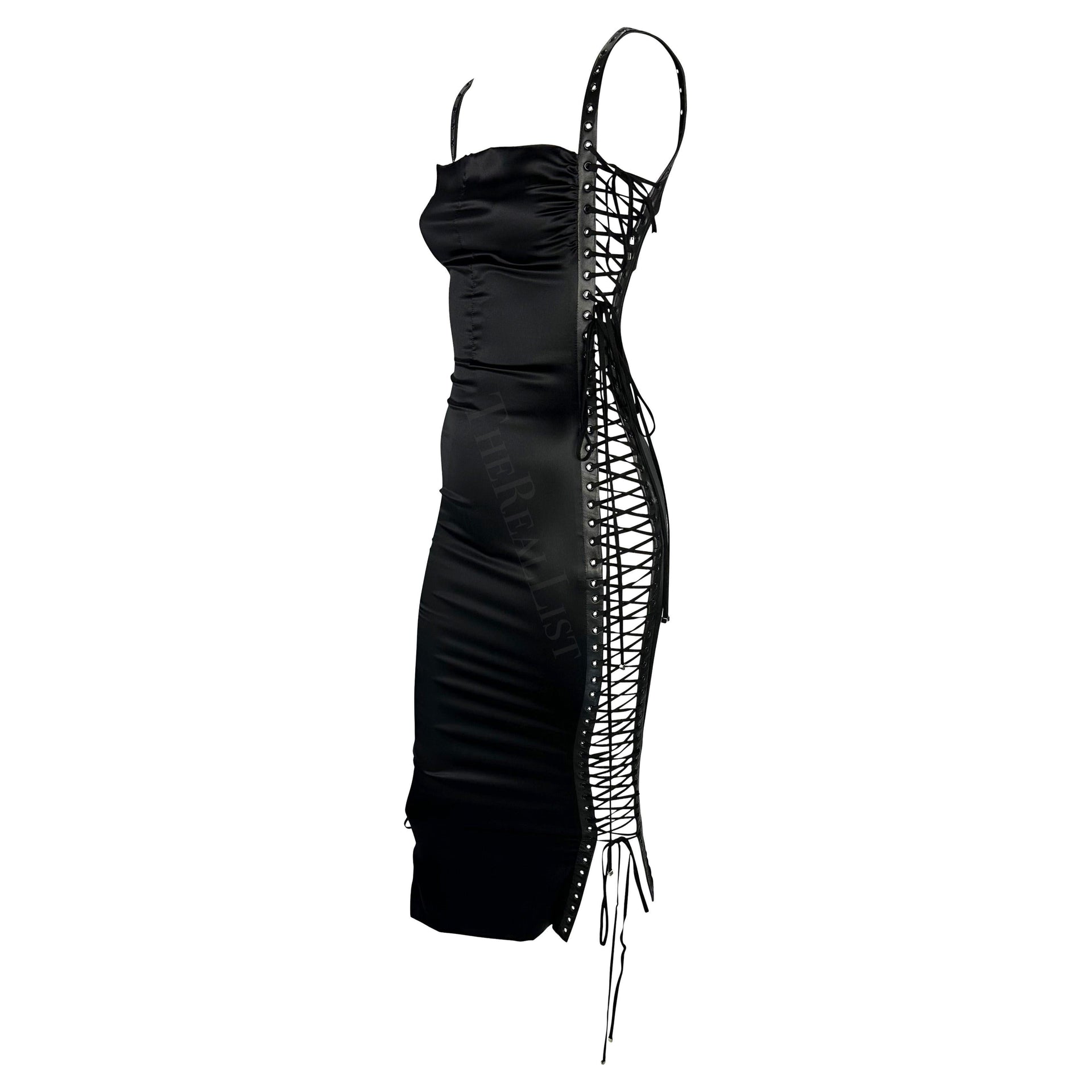 S/S 2003 Dolce & Gabbana Runway Ad Lace-Up Satin Bodycon Dress