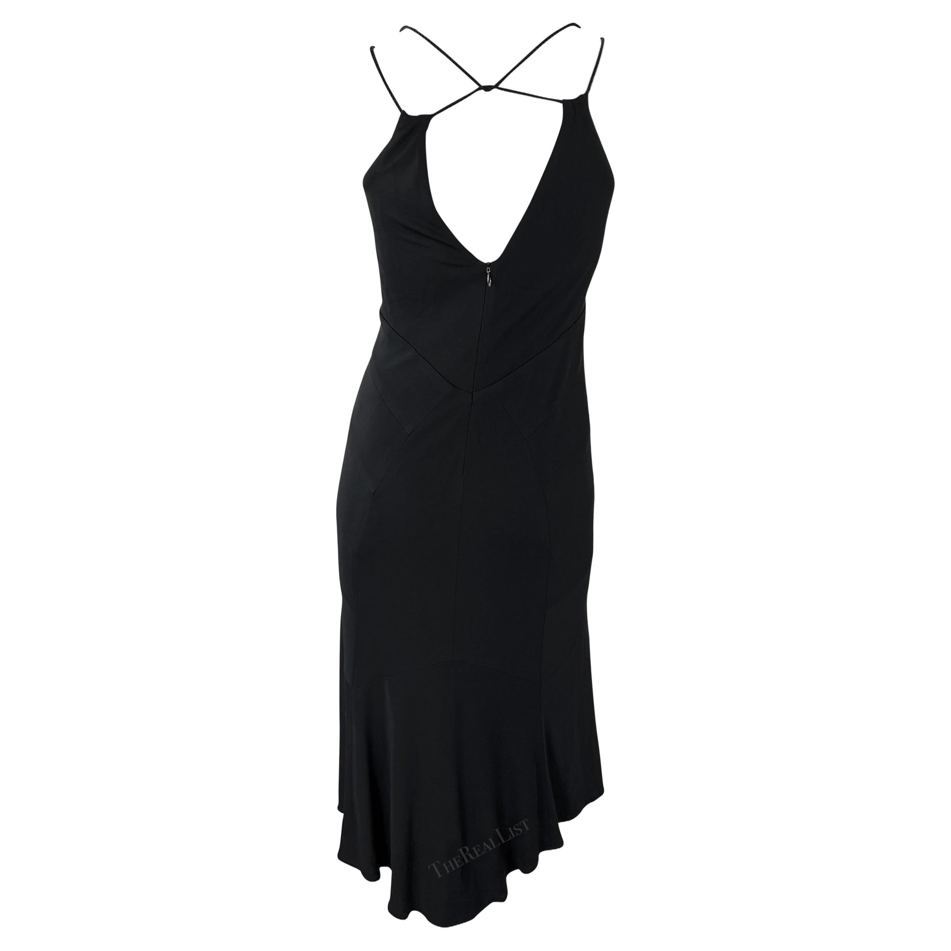 2005 Yigal Azrouel Black Bodycon Stretch Satin Rope Strap Dress
