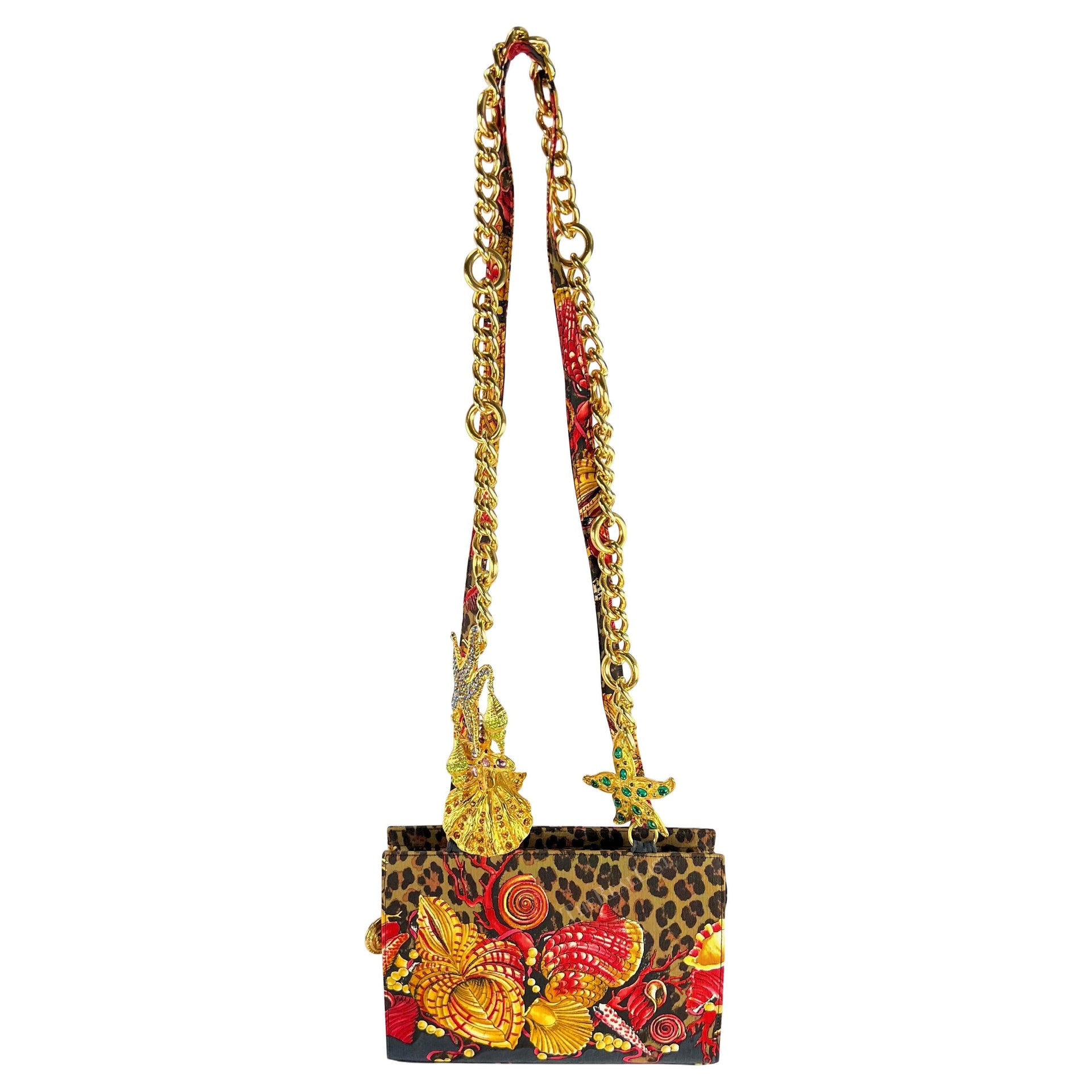 S/S 1992 Gianni Versace Runway Rhinestone Gold Shell Jewel Chain Crossbody Bag
