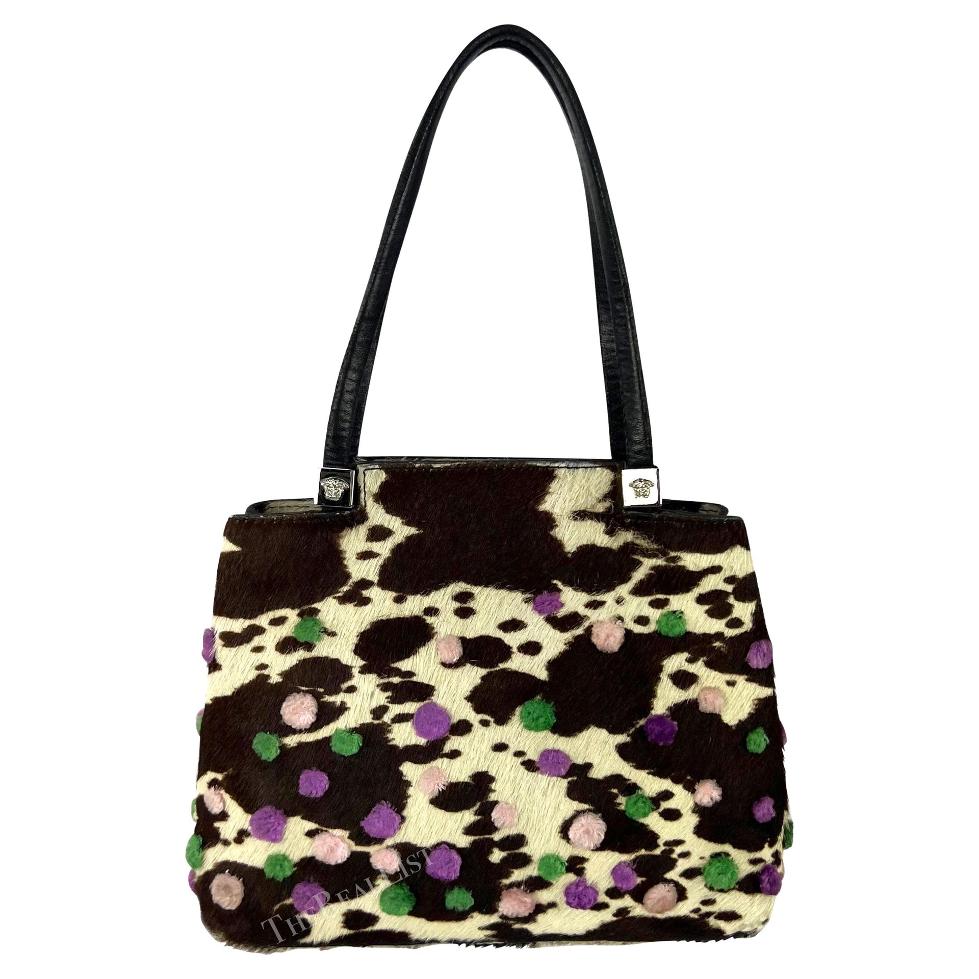 S/S 1999 Gianni Versace by Donatella Brown Cow Pony Hair Pom Pom Mini Bag