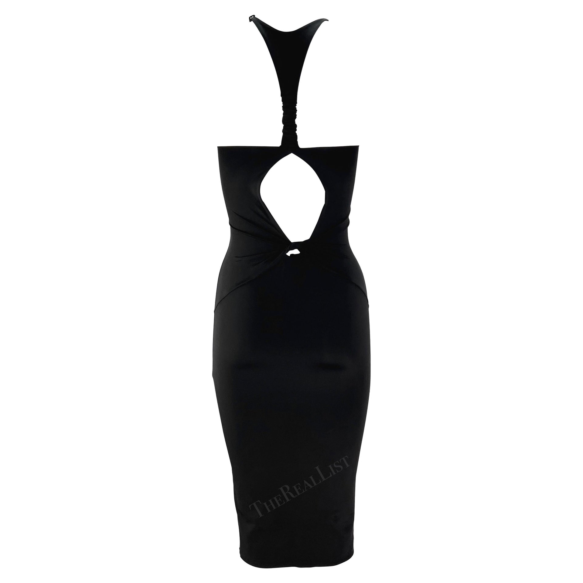 S/S 2004 Gucci by Tom Ford Black Twist Cutout Bodycon Stretch Halter Mini Dress