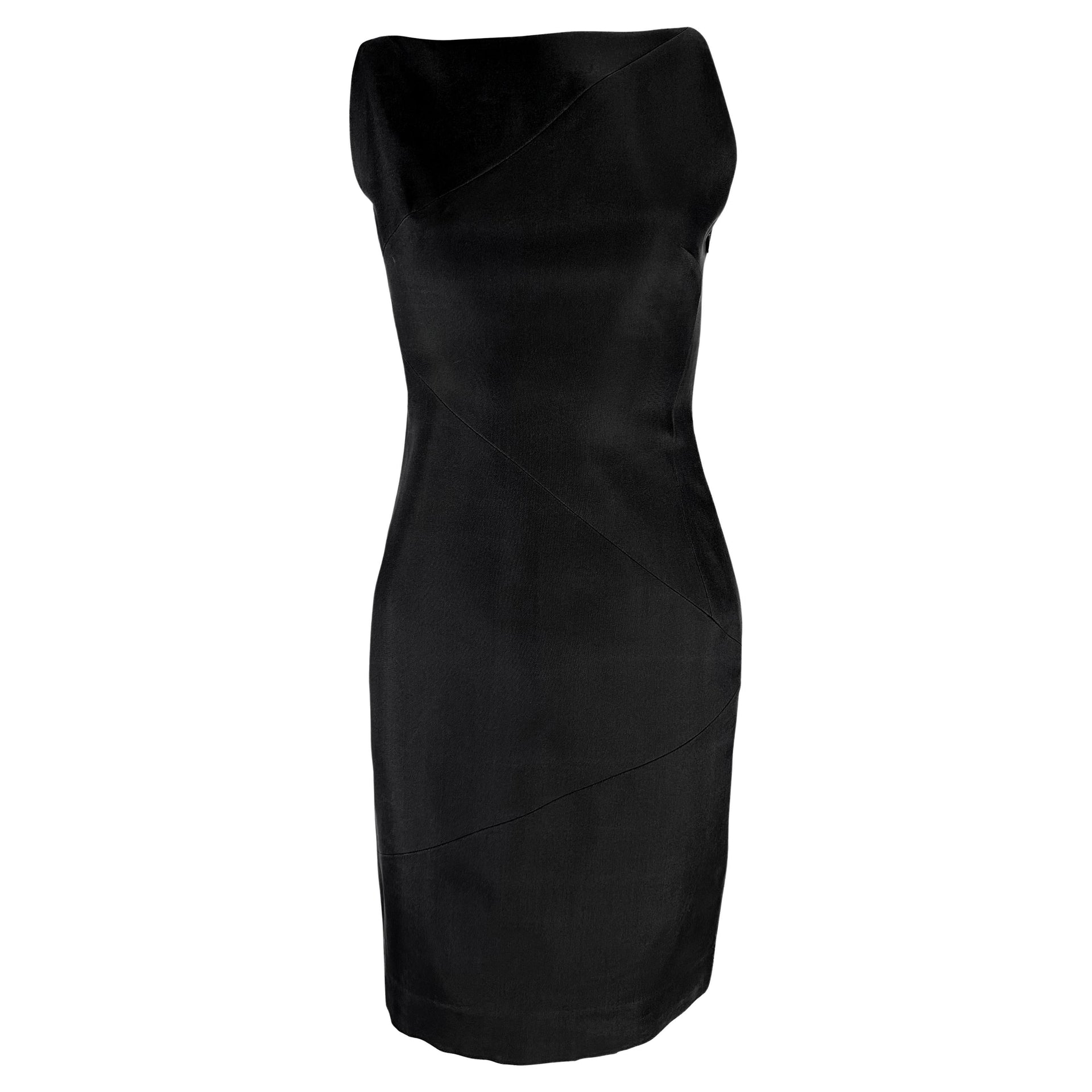 S/S 1998 Gucci by Tom Ford Runway Black Sleeveless Panel Bateau Pencil Dress