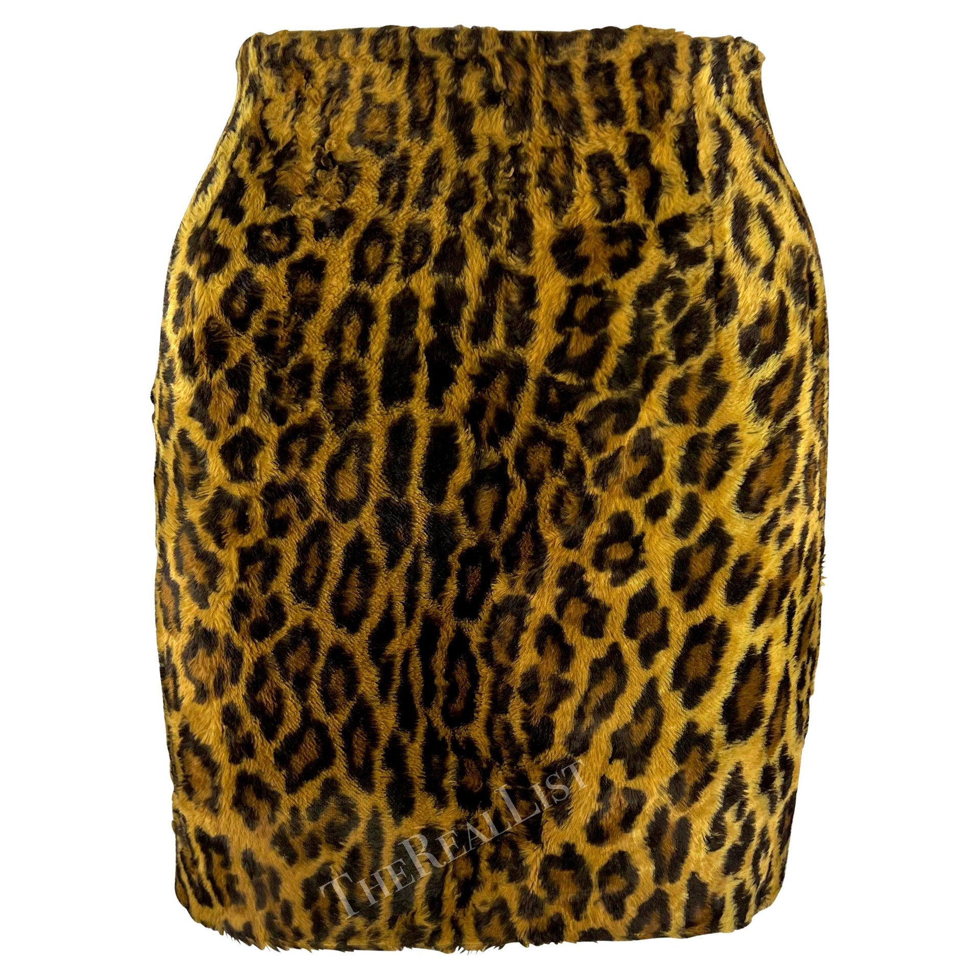 F/W 1994 Gianni Versace Couture Leopard Print Faux Fur Mini Skirt