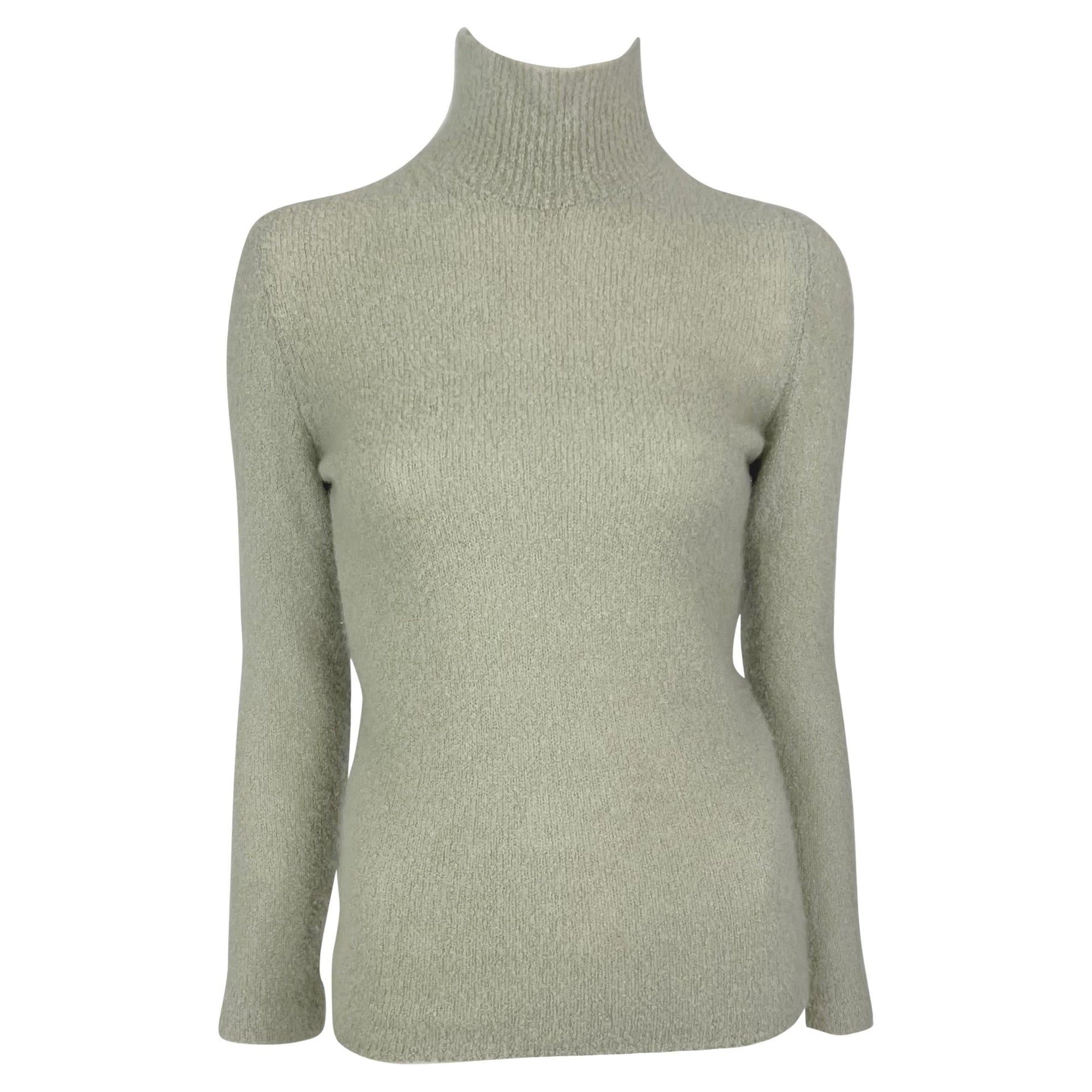 2000s Gucci by Tom Ford Light Blue Stretch Knit Mockneck Sweater