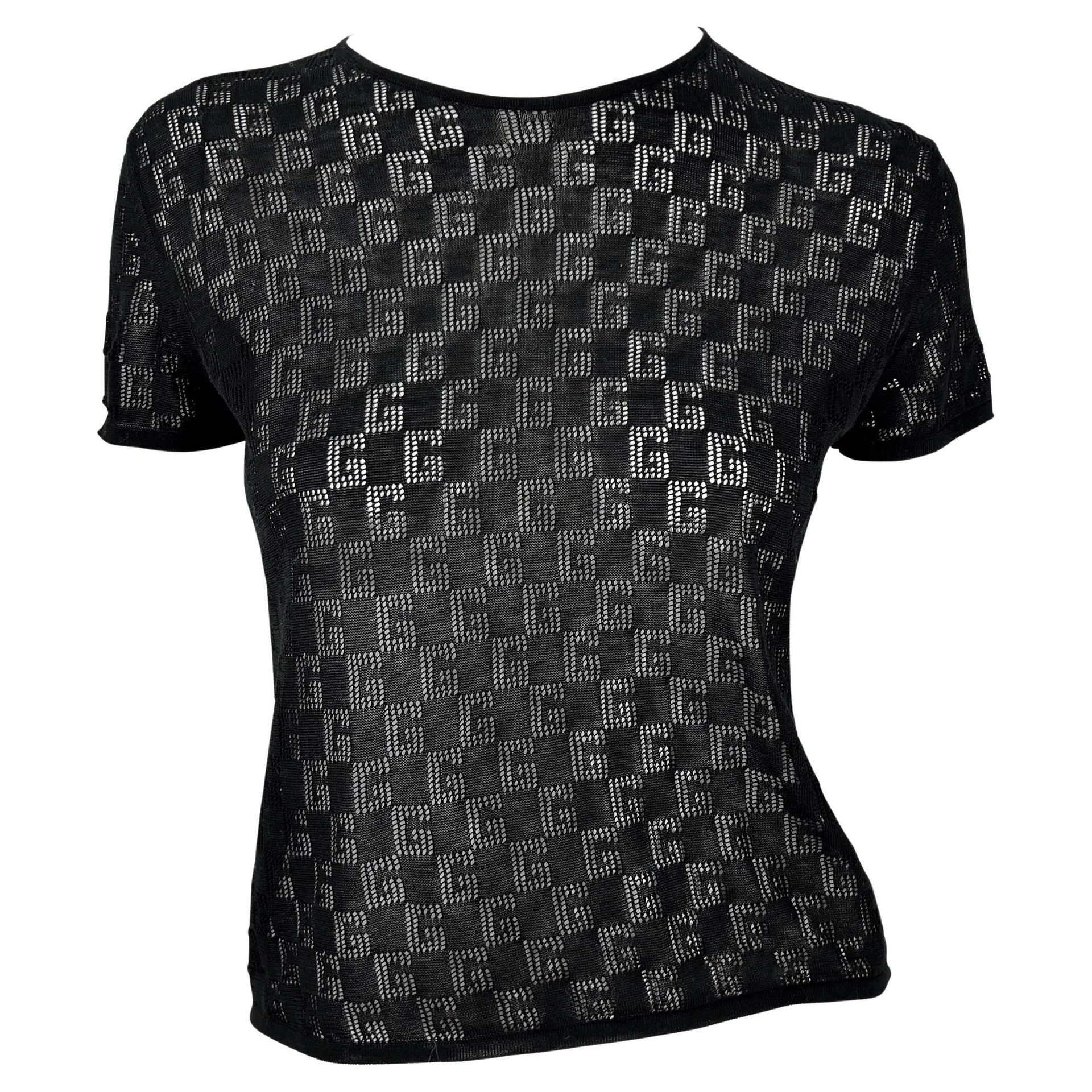 NWT S/S 2001 Gucci by Tom Ford Sheer 'G' Logo Knit T-Shirt Top