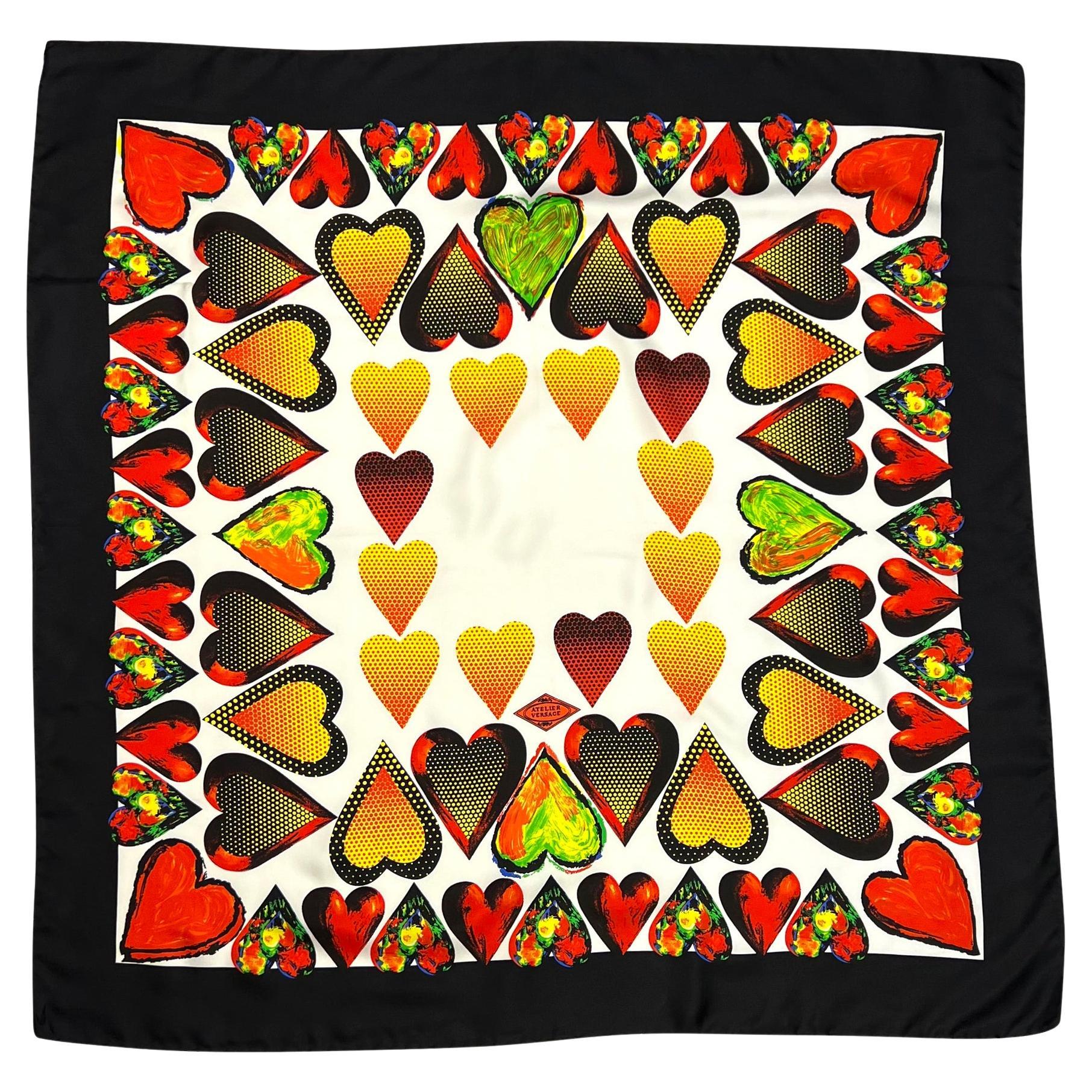 NWT S/S 1997 Gianni Versace Abstract Red White Heart Print Square Silk Scarf