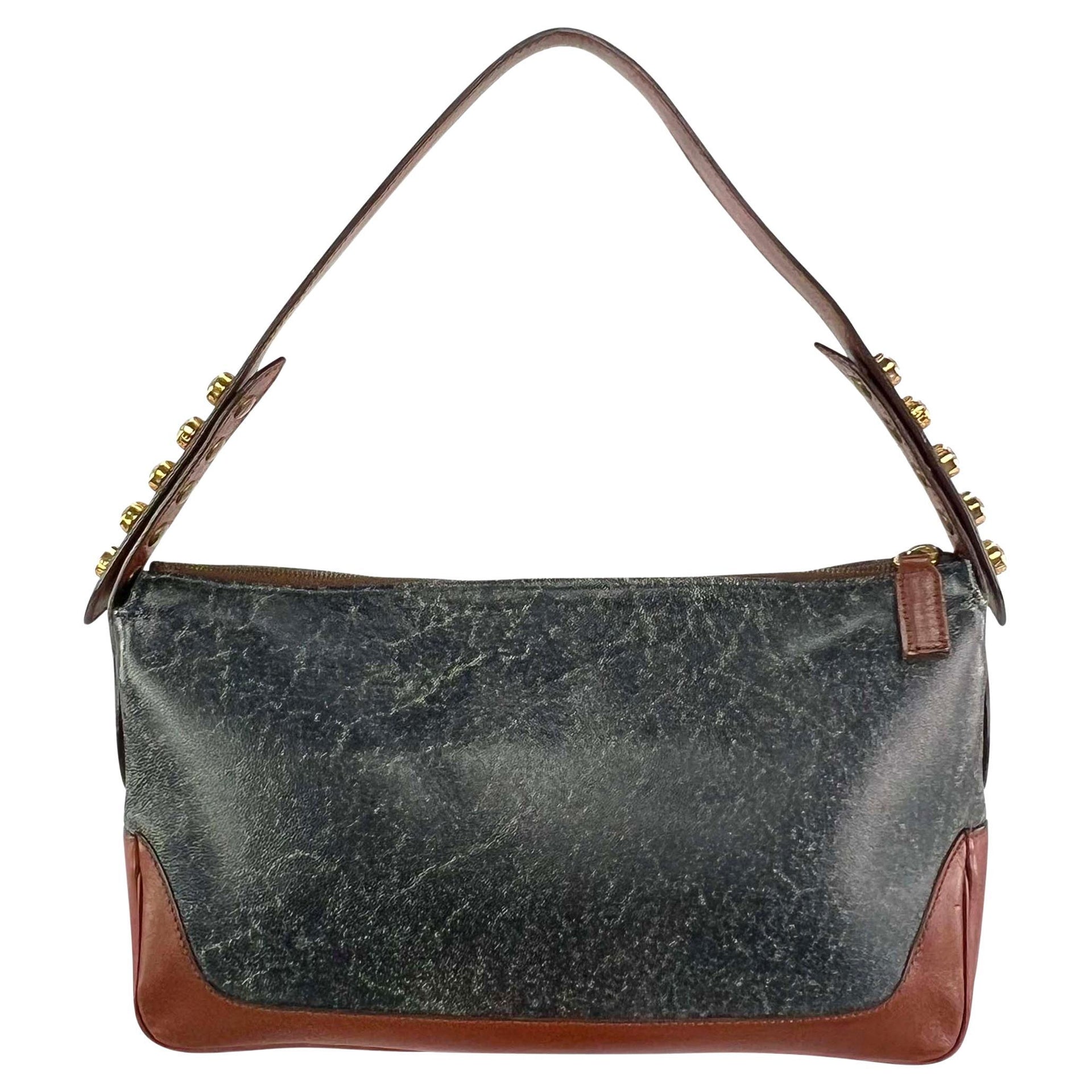 F/W 2001 Gianni Versace by Donatella Rhinestone Blue Distressed Shoulder Bag