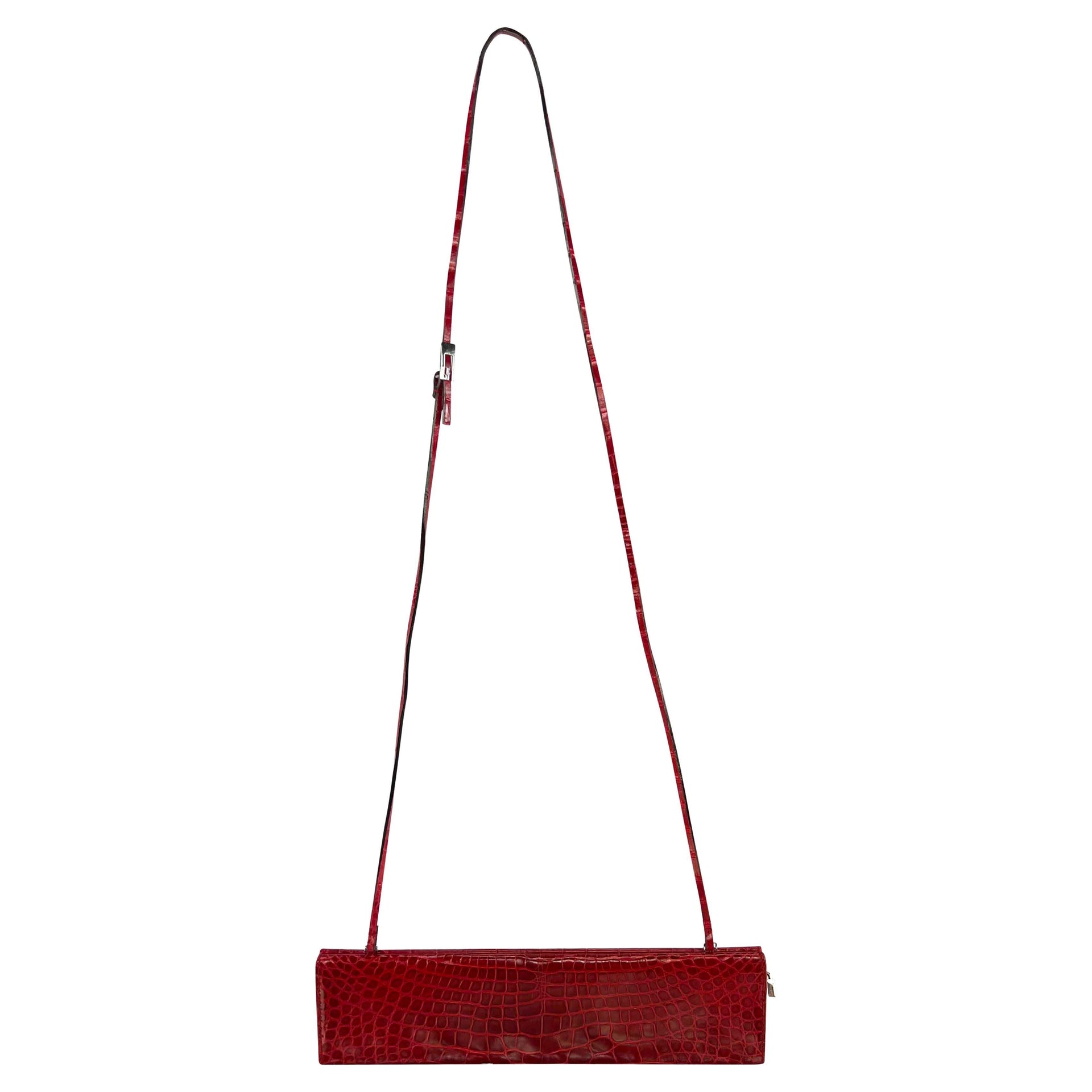 S/S 1998 Gucci by Tom Ford Runway Genuine Alligator Red G Buckle Strap Clutch