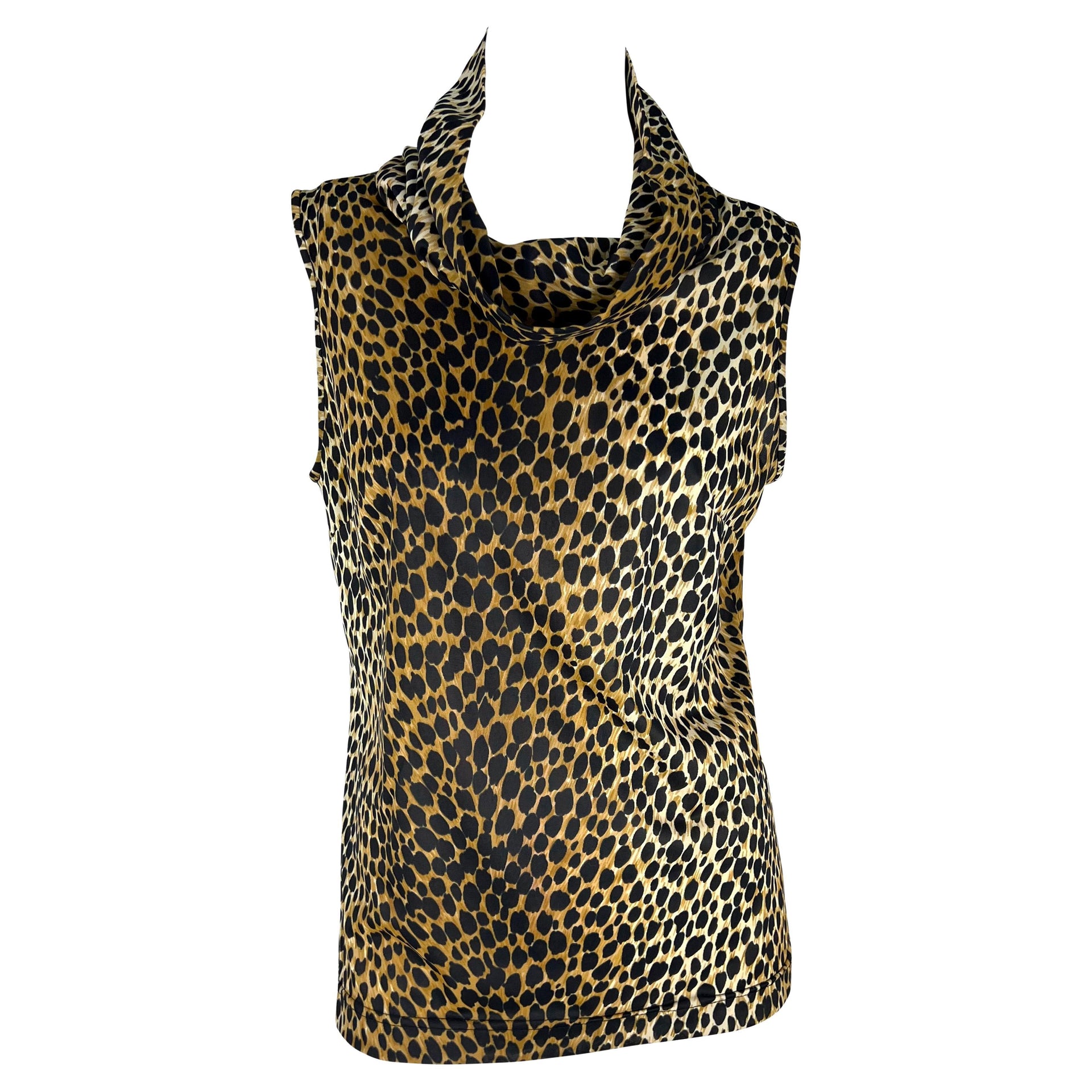 S/S 1996 Dolce & Gabbana Cheetah Print Stretch Mock Neck Sleeveless Top