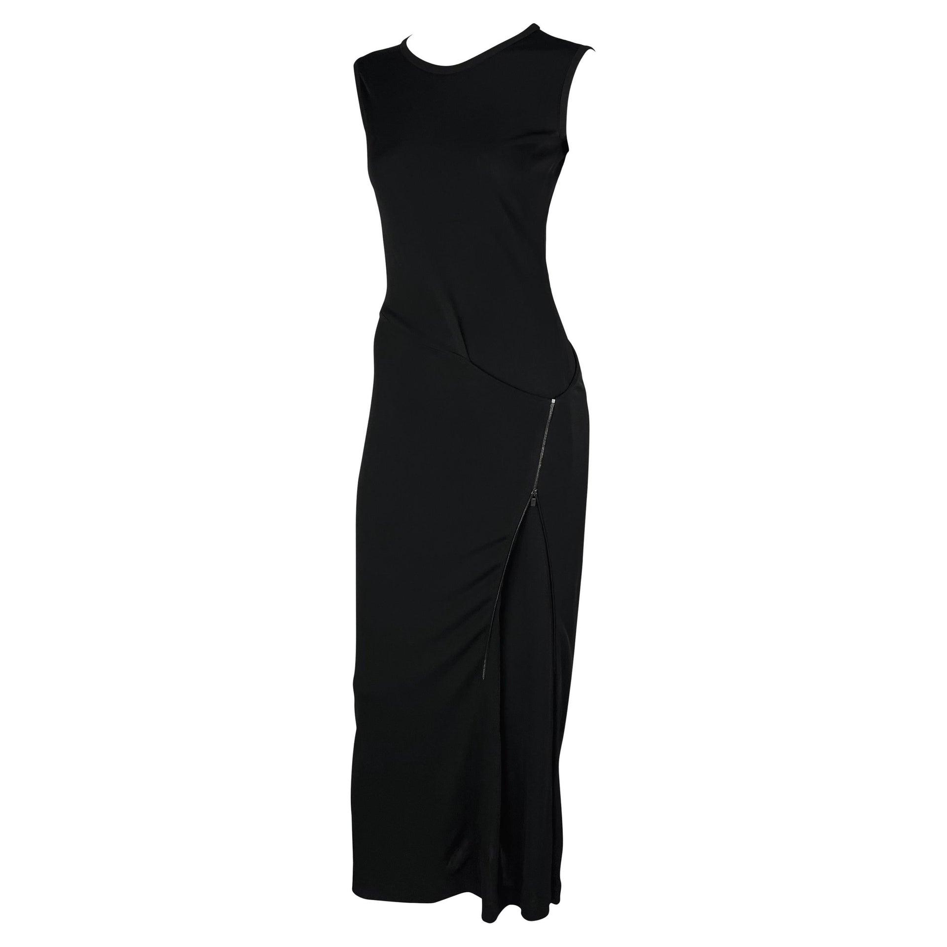 S/S 1999 Calvin Klein Runway Asymmetric Zip Bodycon Sleeveless Black Gown