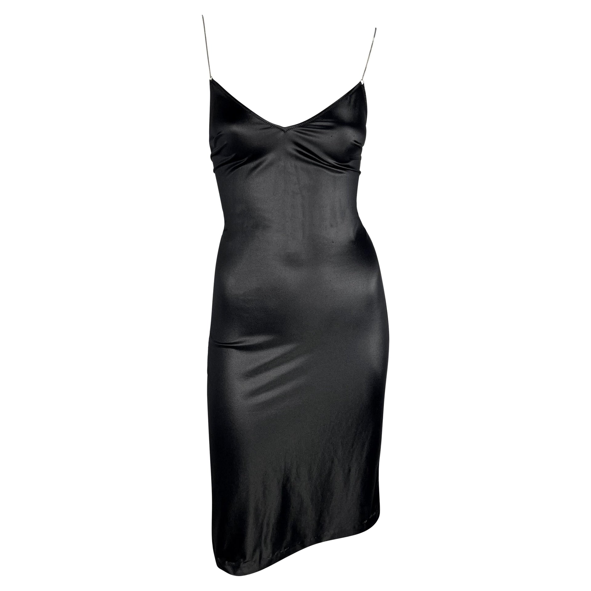 Late 1990s Dolce & Gabbana Wet Look Chain Strap Bodycon Black Beach Swim Dress