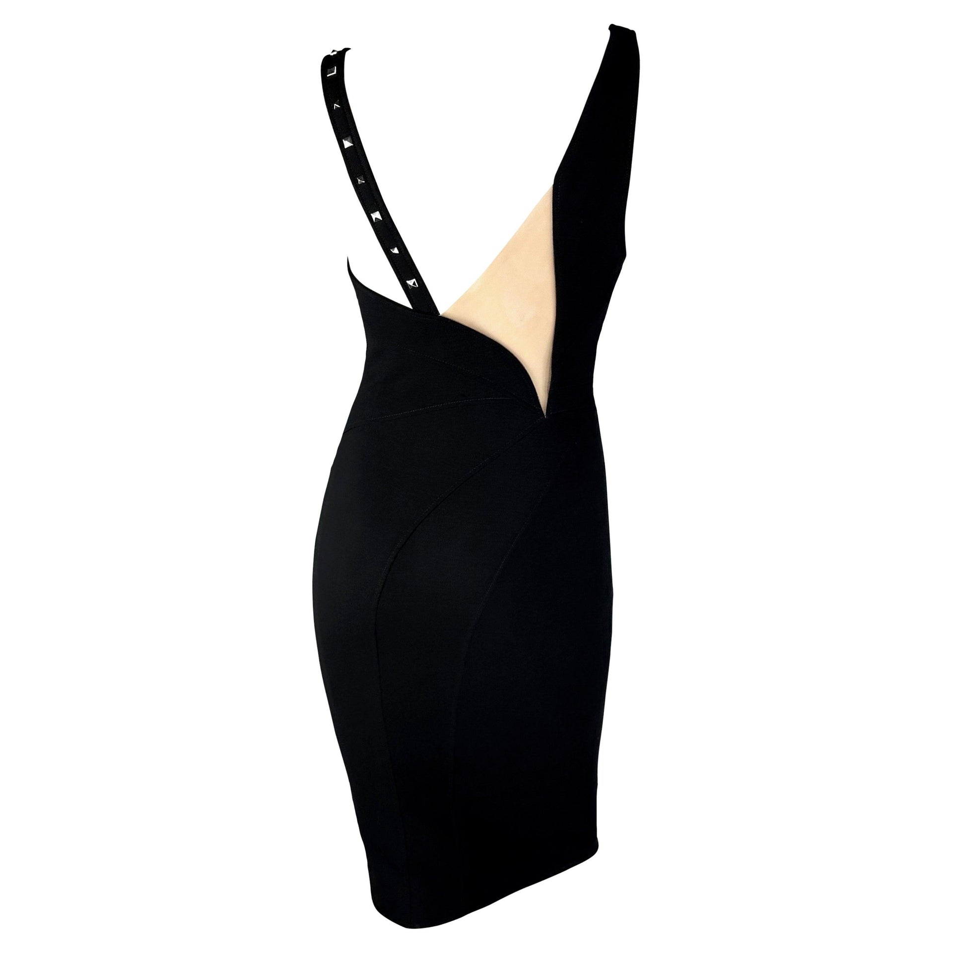 F/W 2004 Versace by Donatella Runway Studded Black Cutout Bodycon Buckle Dress