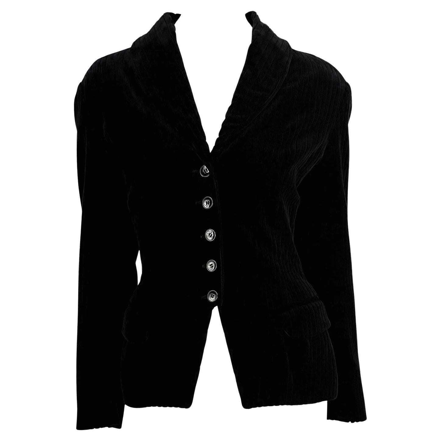 F/W 1992 Azzedine Alaïa Black Channel Velvet Blazer Jacket