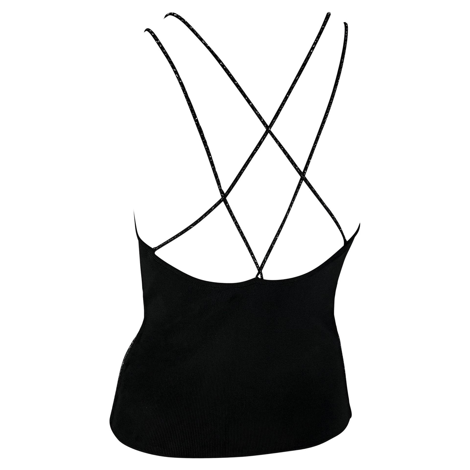 Late 1990s Giorgio Armani Beaded Strappy Backless Stretch Black Tank Top