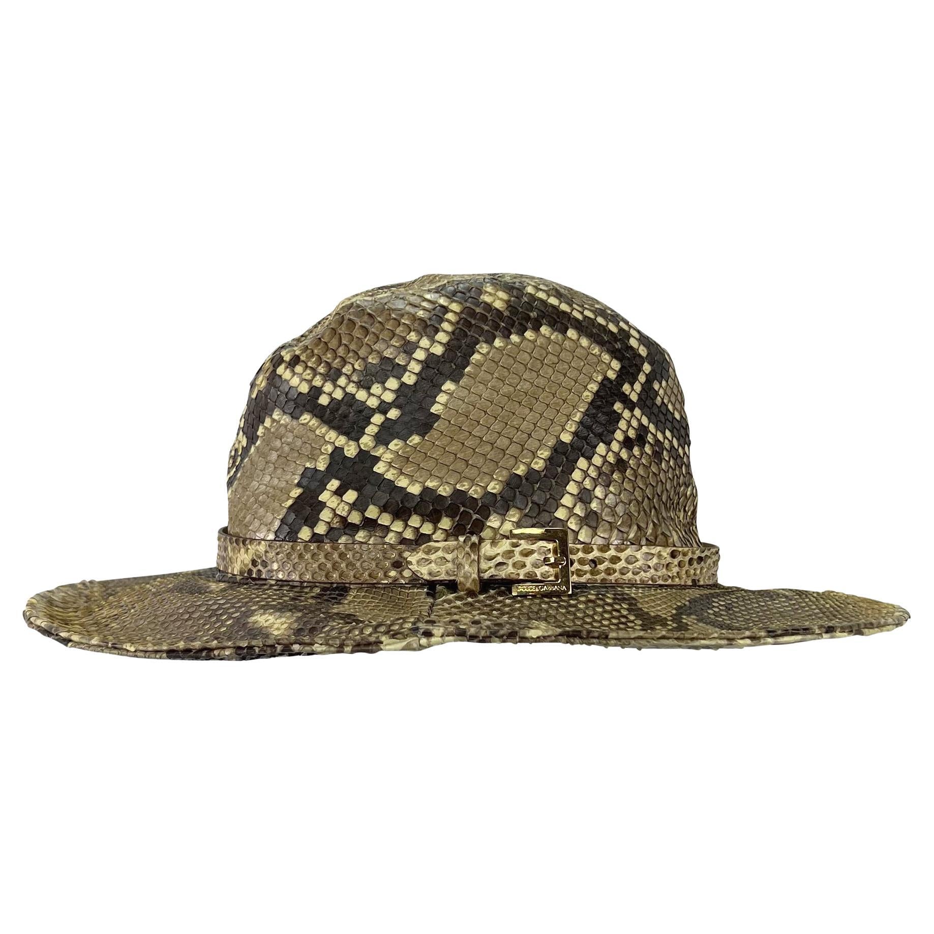 S/S 2005 Dolce & Gabbana Genuine Python Wide Brim Logo Buckle Hat