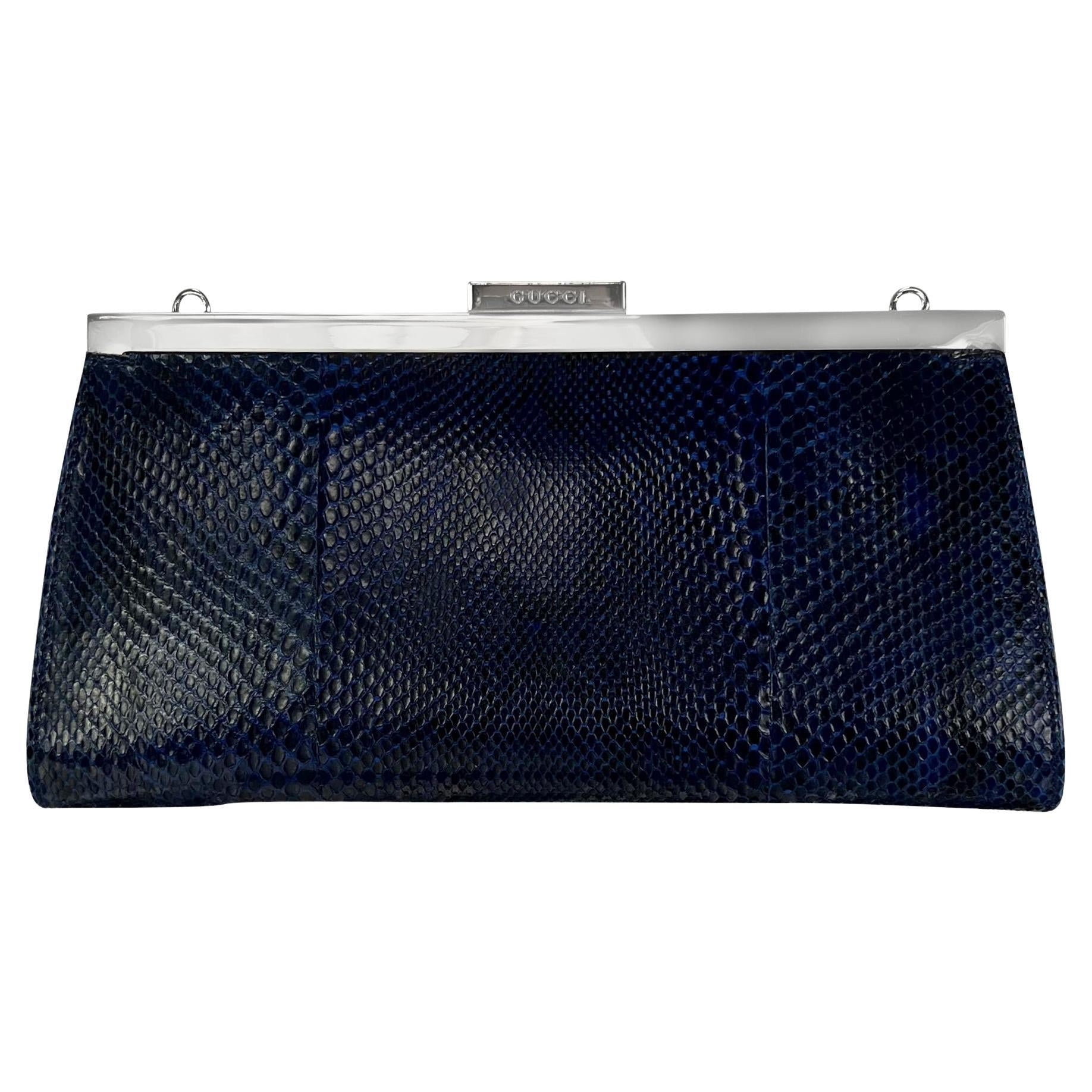 S/S 1996 Gucci by Tom Ford Deep Blue Python Convertible Chain Clutch