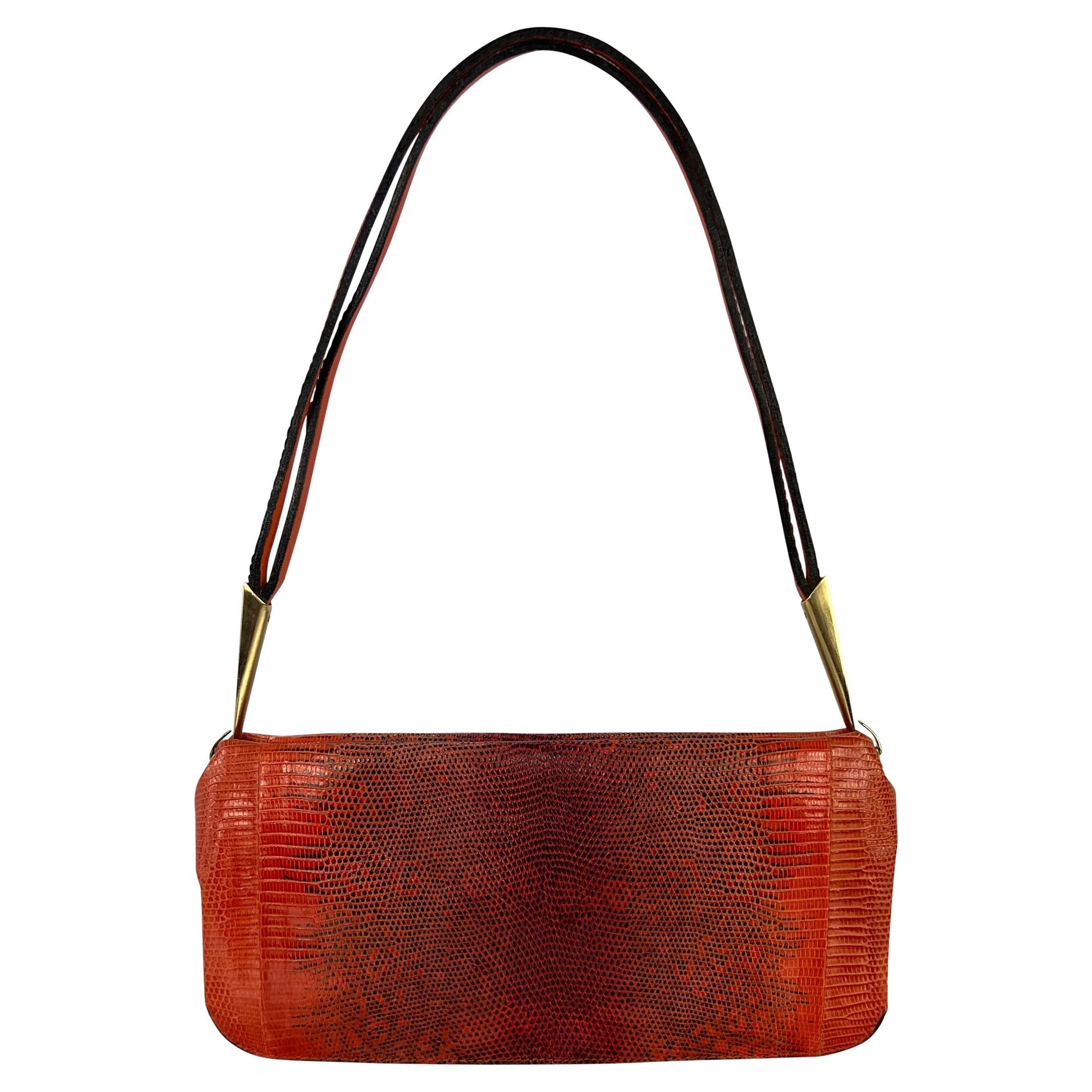 S/S 2000 Bottega Veneta Orange Genuine Ring Lizard Skin Shoulder Bag