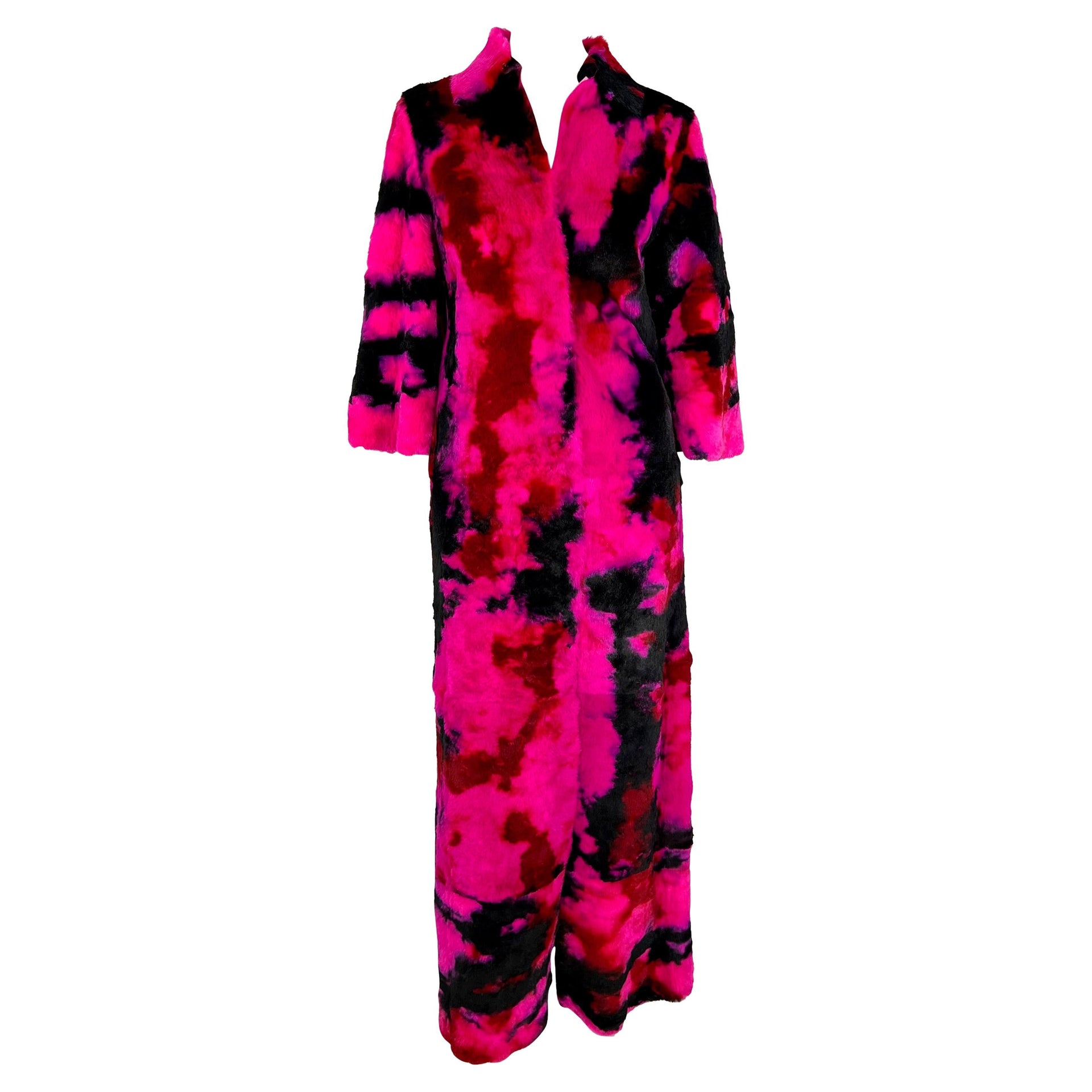 F/W 1999 Dolce & Gabbana 'Kitsch' Runway Pink Purple Tie-Dye Lapin Fur Coat