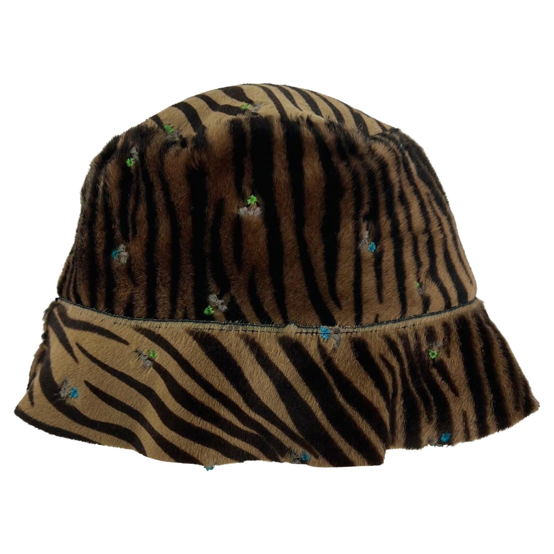 F/W 1999 Gianni Versace by Donatella Floral Embroidery Pony Hair Bucket Hat