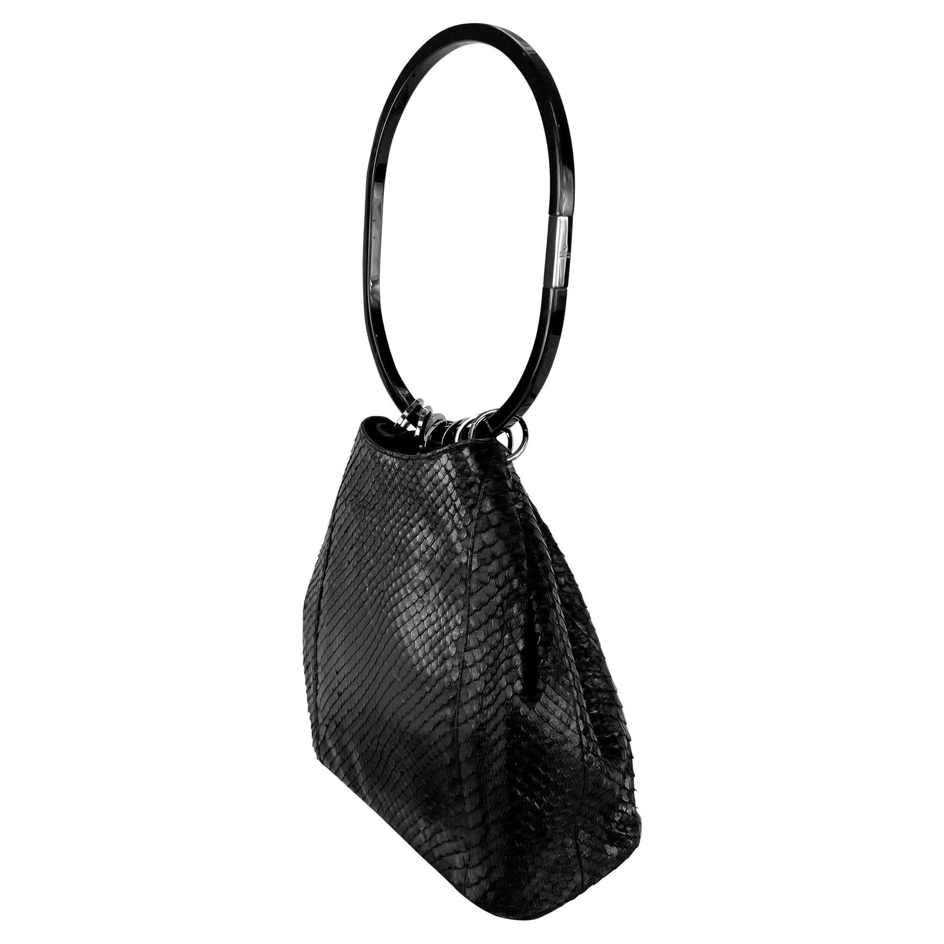 F/W 1999 Gucci by Tom Ford Runway Black Genuine Python Acrylic Ring Shoulder Bag