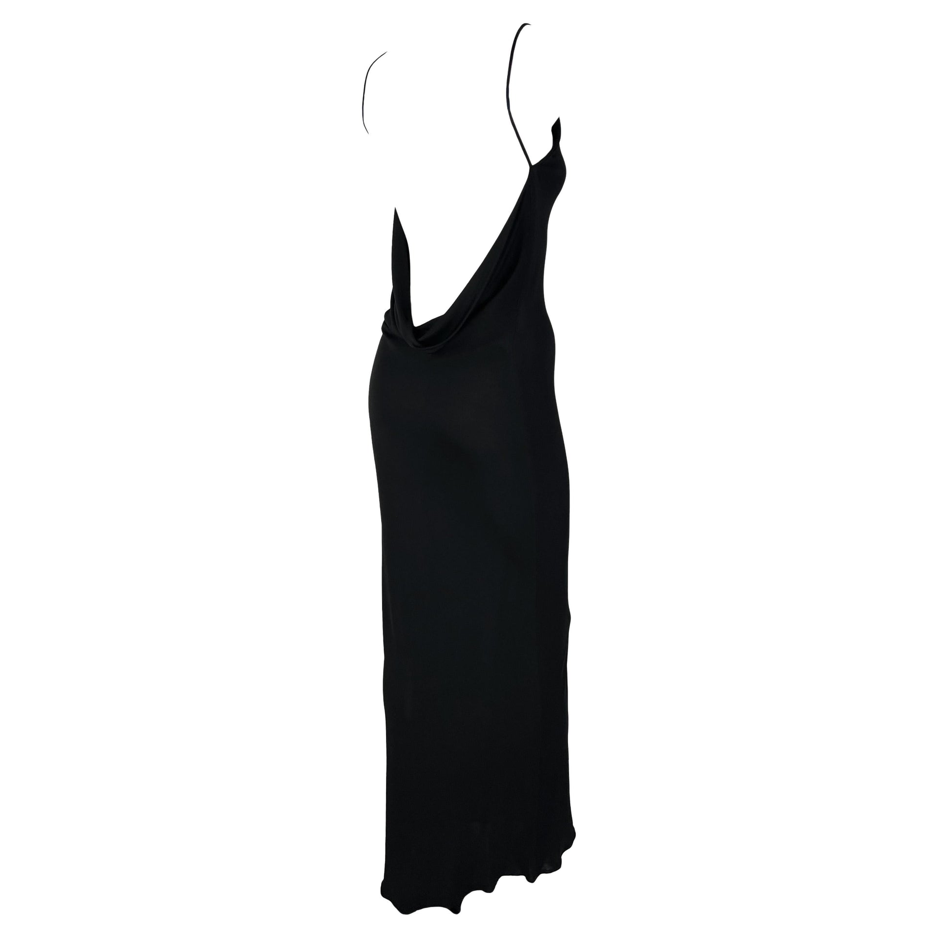 Late 1990s Yigal Azrouël Backless Cowl Slinky Black Bodycon Gown