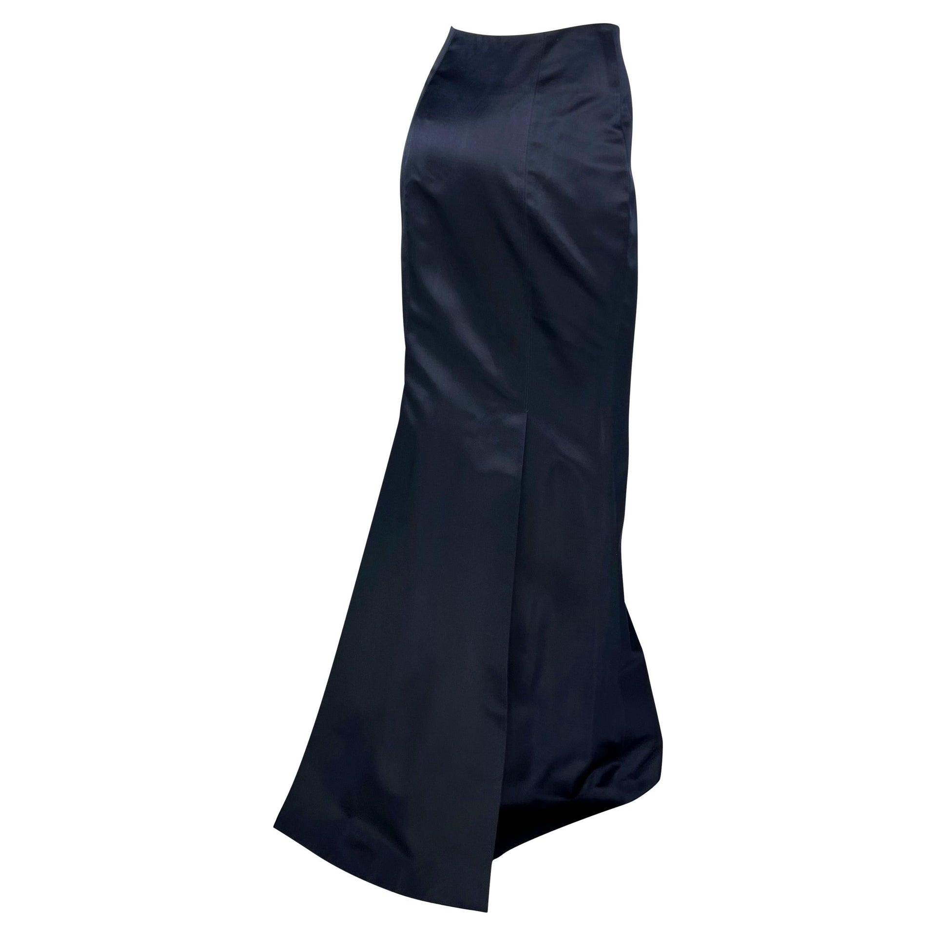 NWT 1990s Richard Tyler Navy Blue Silk Satin Trumpet Flare Maxi Evening Skirt
