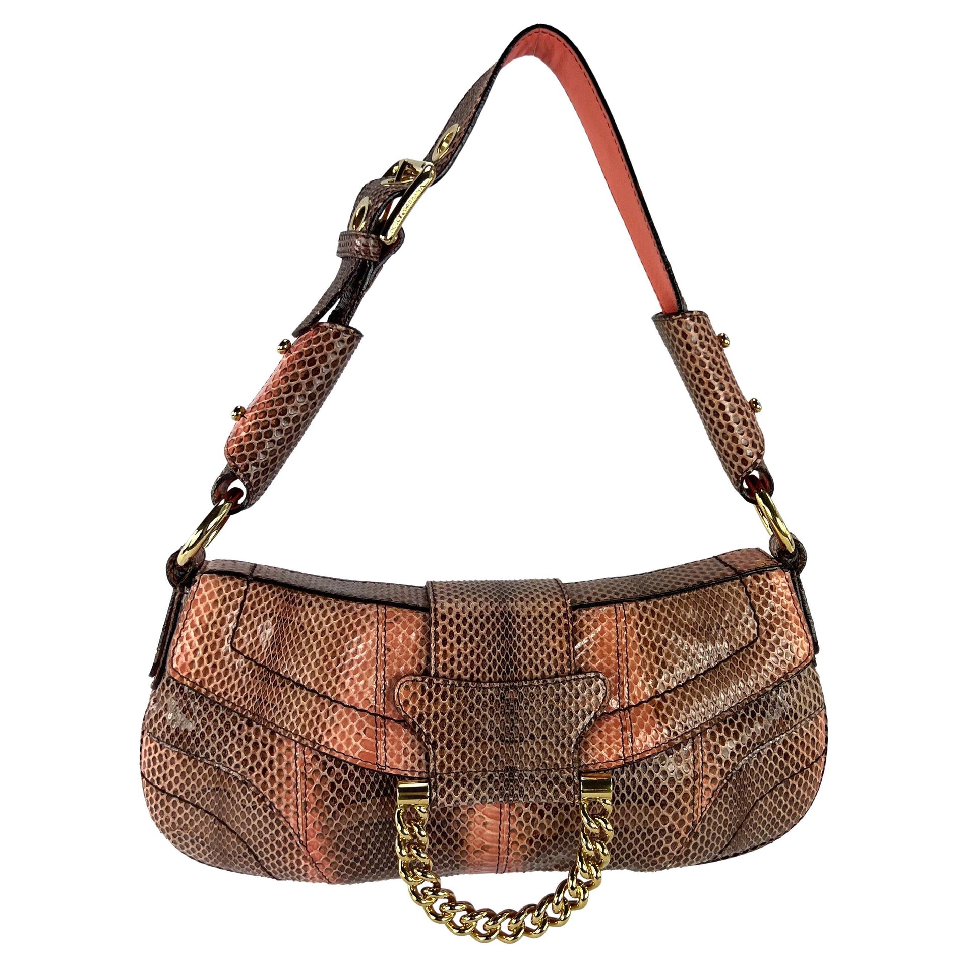 2004 Dolce & Gabbana Salmon Tone Snakeskin Chain Ring Small Shoulder Bag