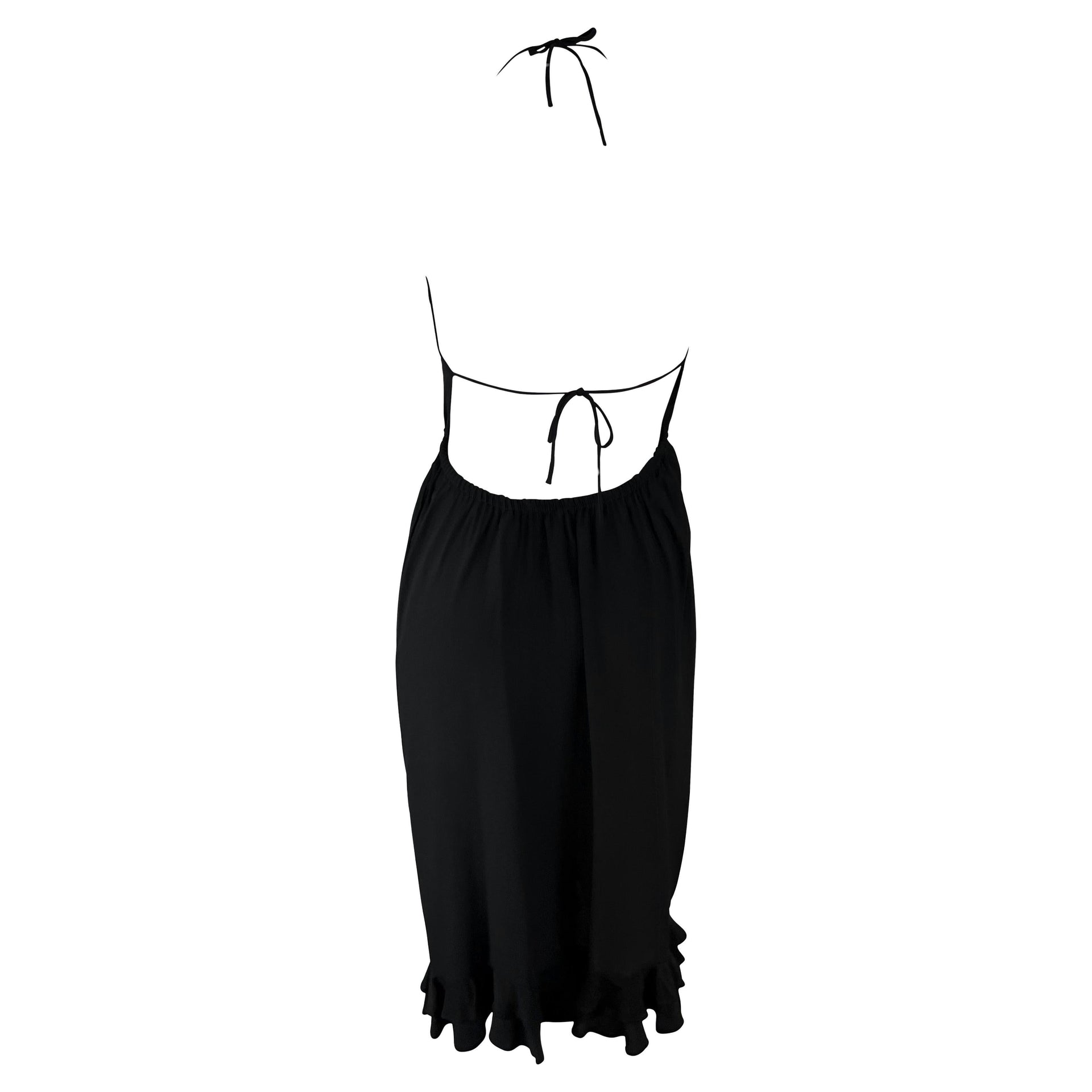 S/S 1999 Gucci by Tom Ford Backless Black Silk Plunging Tie Ruffle Cocktail Dress