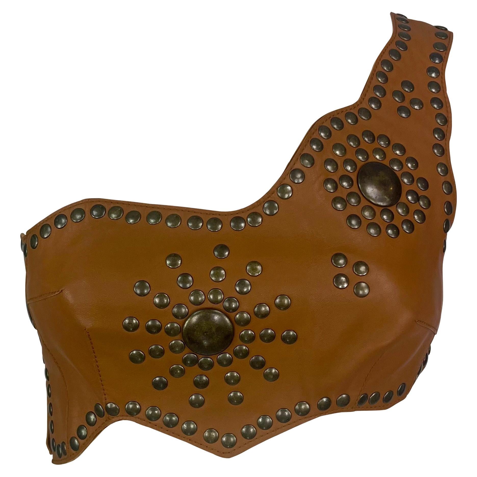 S/S 2003 Dolce & Gabbana Runway Studded Leather Fringe Asymmetric Crop Top
