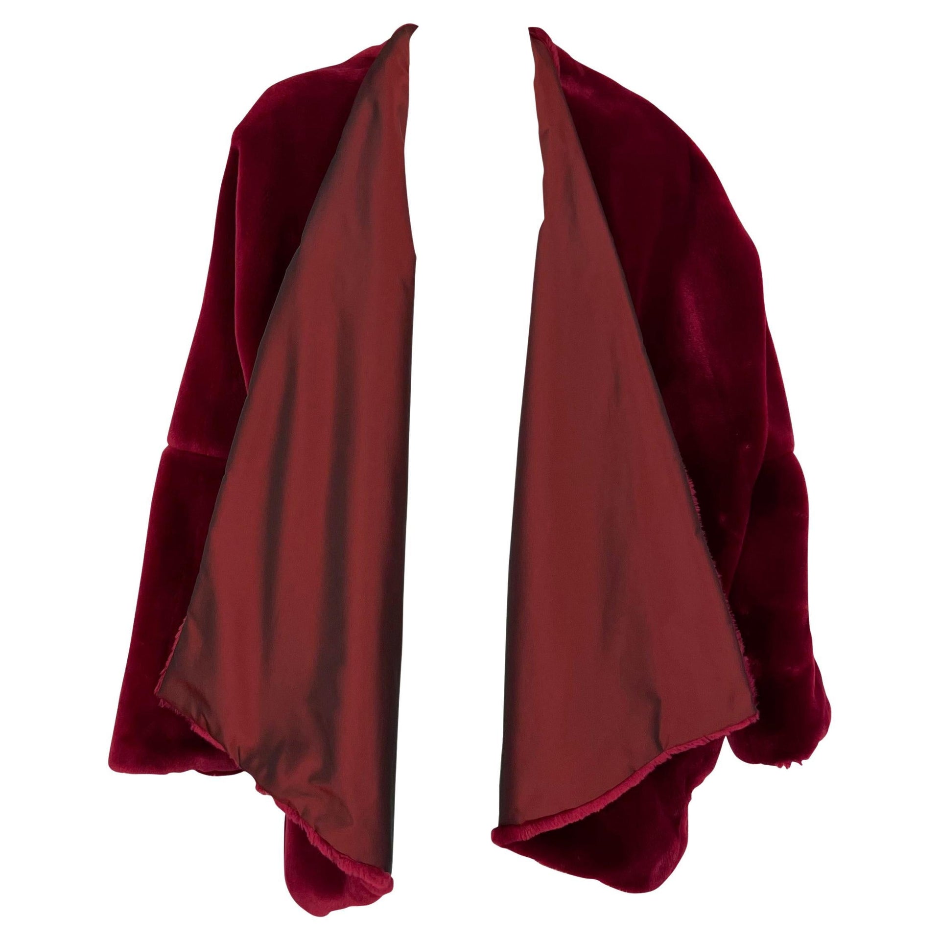 F/W 1989 Dolce & Gabbana Cranberry Red Faux Fur Oversized Shawl Coat Jacket