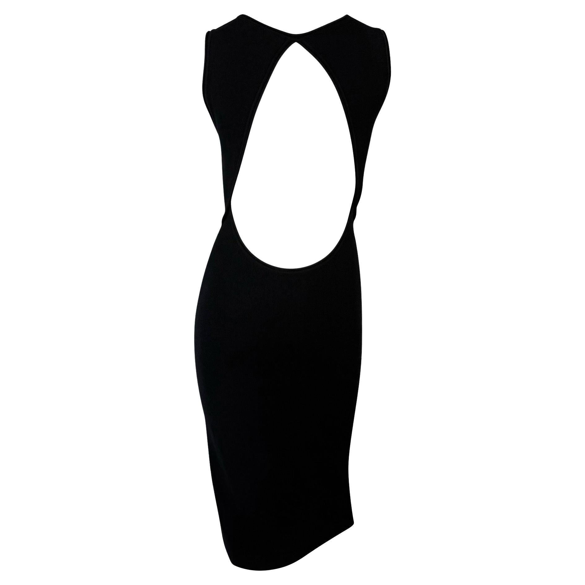 Late 1990s Richard Tyler Backless Cutout Black Bodycon Knit Dress