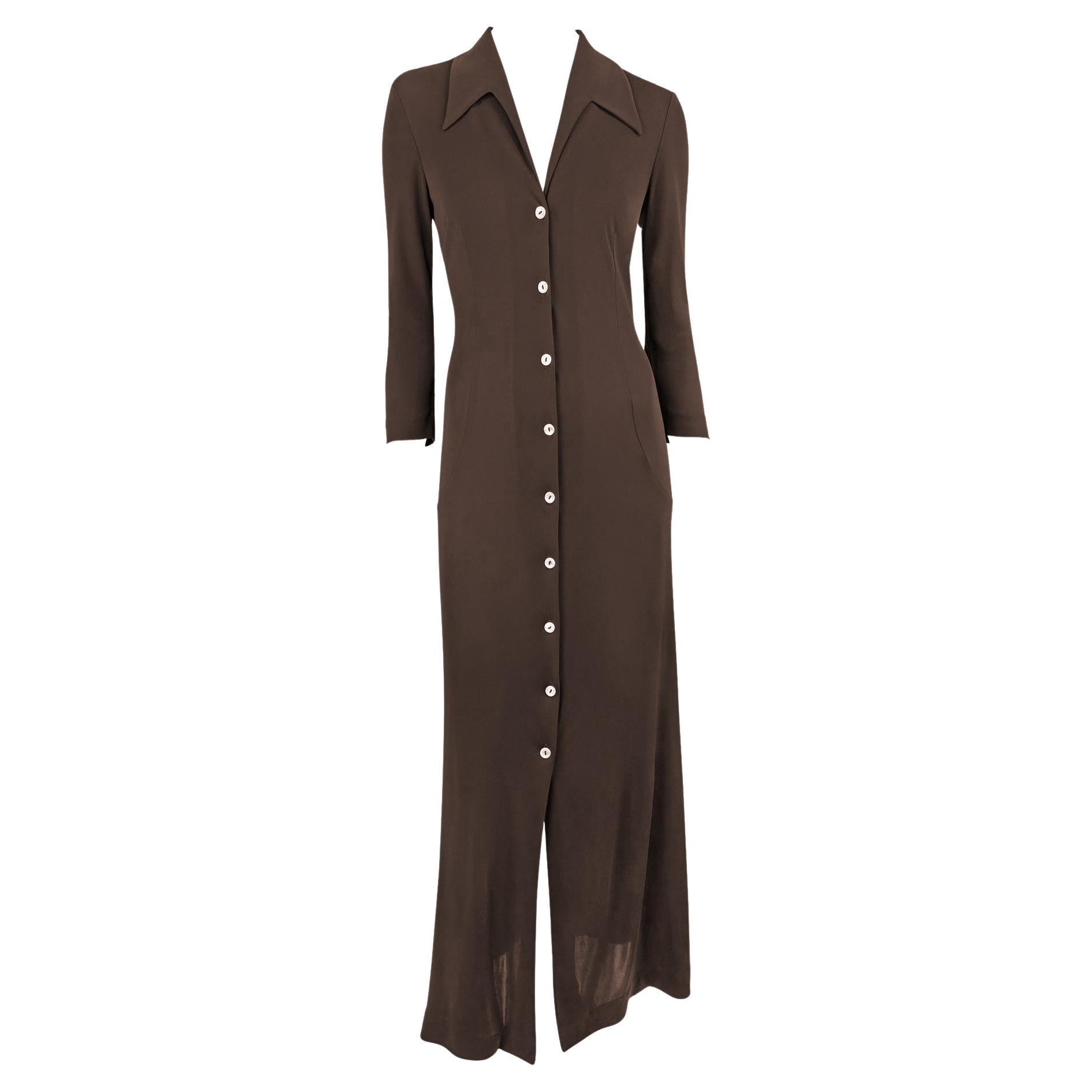 S/S 1996 Dolce & Gabbana Sheer Brown Button-Up Duster Maxi Dress