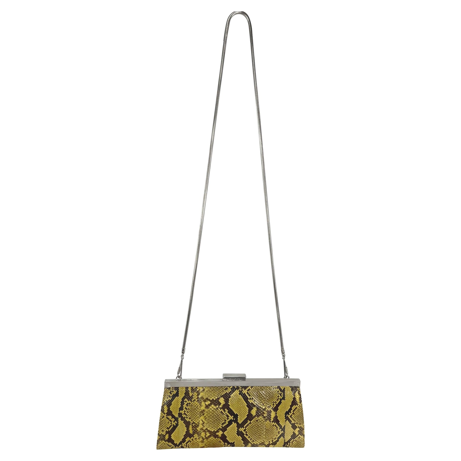S/S 1996 Gucci by Tom Ford Runway Yellow Genuine Python Skin Chain Crossbody Bag